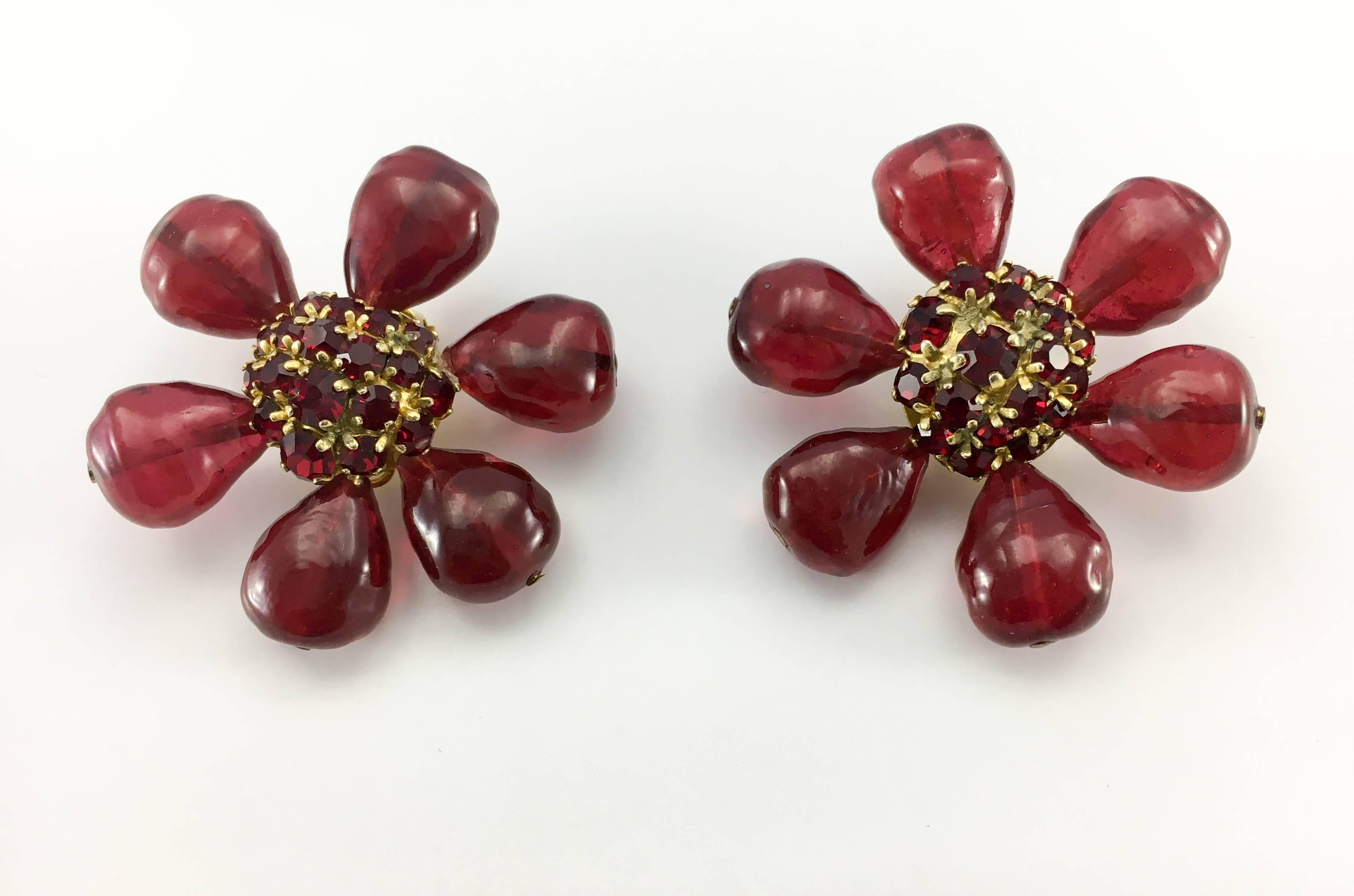1970s Chanel Red Gripoix Large Flower Earrings In Excellent Condition In London, Chelsea