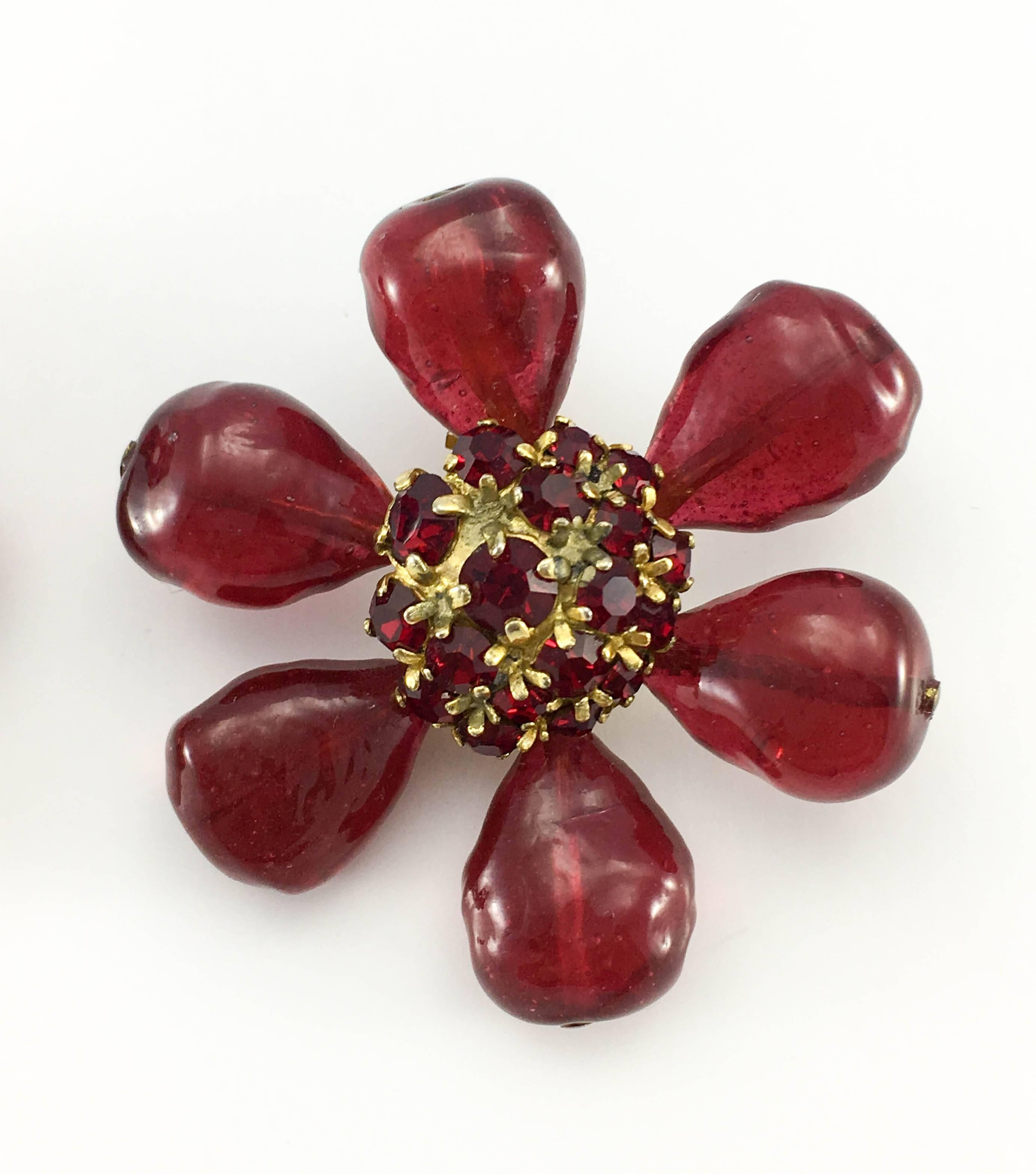 1970s Chanel Red Gripoix Large Flower Earrings 2