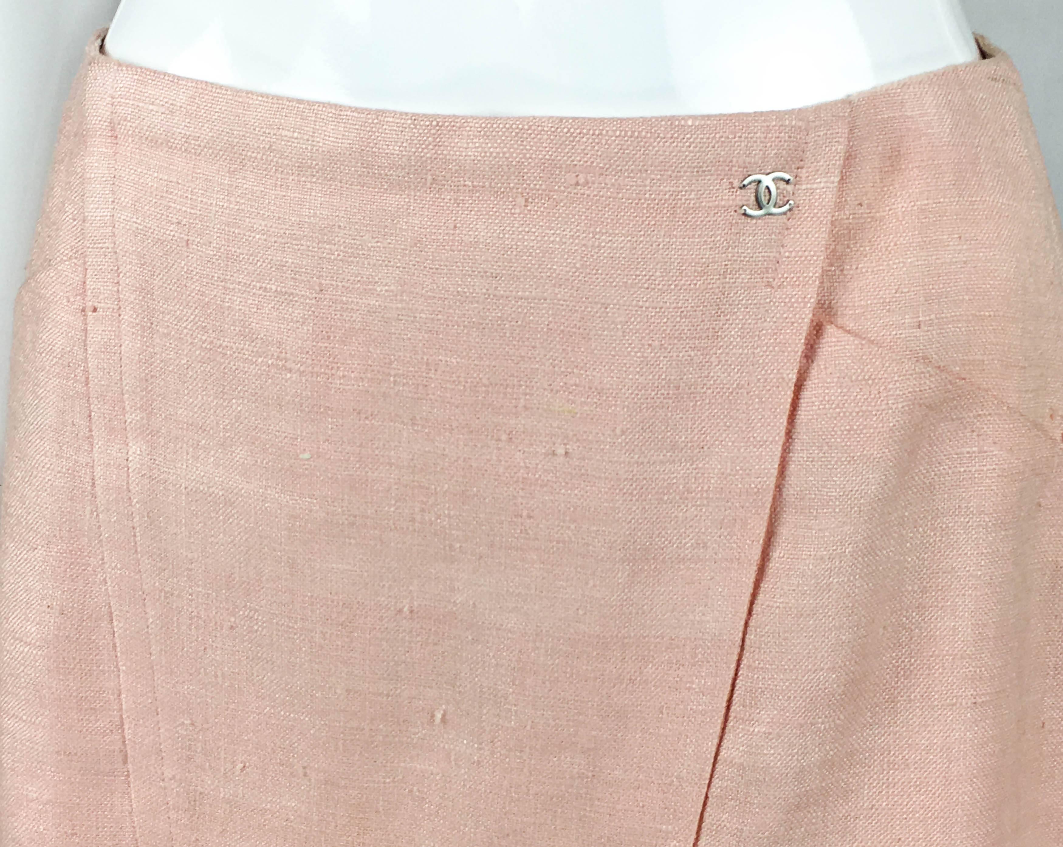 Beige 2001 Chanel Pale Pink A-Line Silk Skirt For Sale