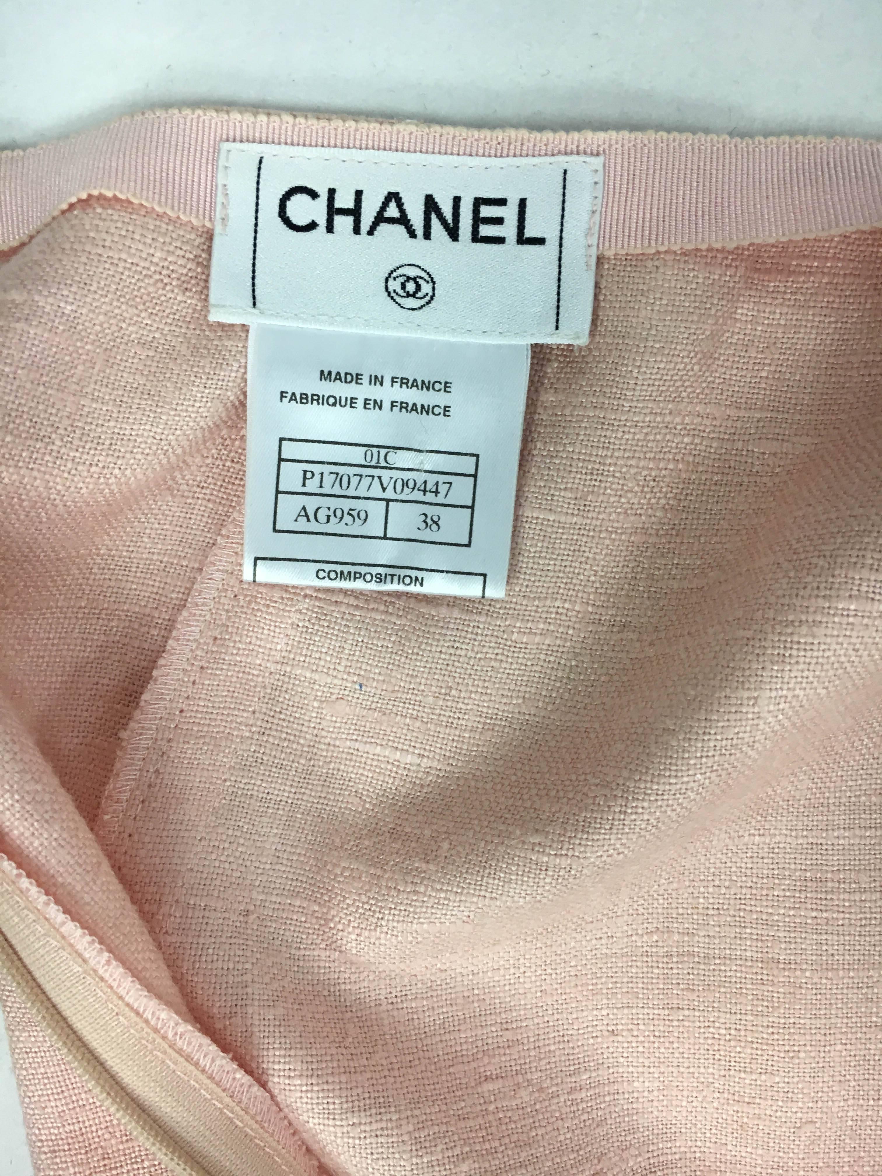 2001 Chanel Pale Pink A-Line Silk Skirt For Sale 1