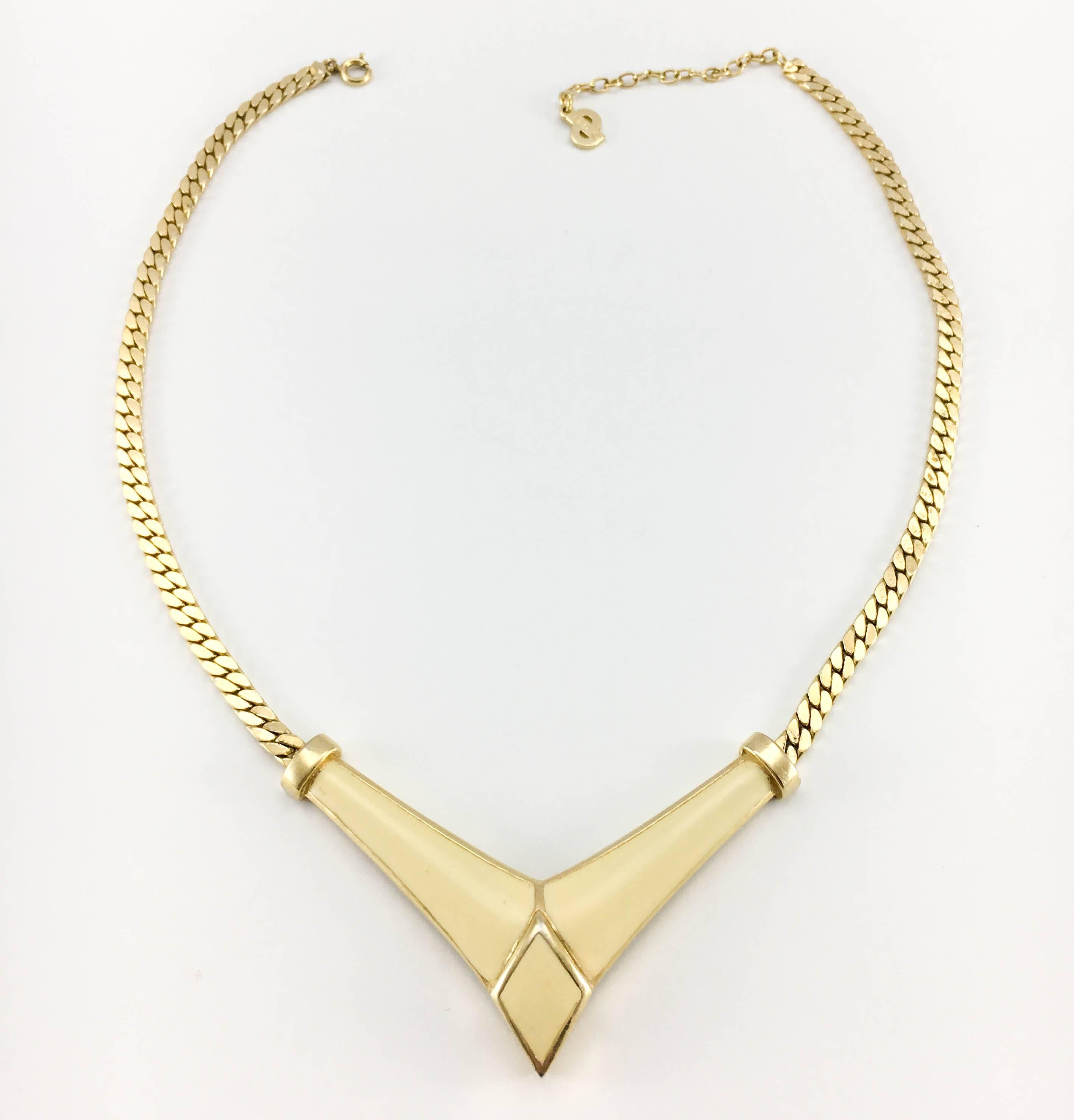 1980s Dior Enamelled Gilt Necklace In Excellent Condition For Sale In London, Chelsea