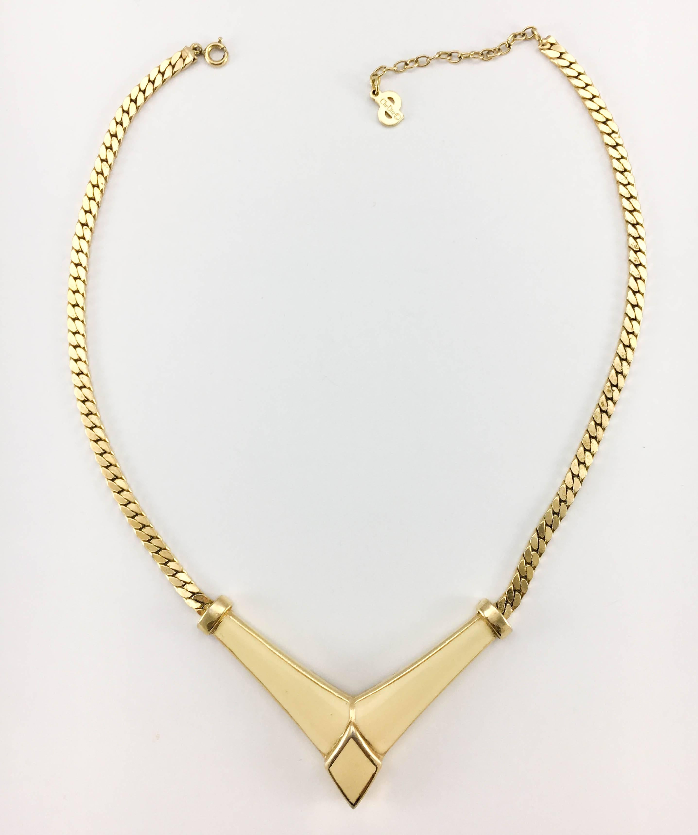 Women's 1980s Dior Enamelled Gilt Necklace For Sale