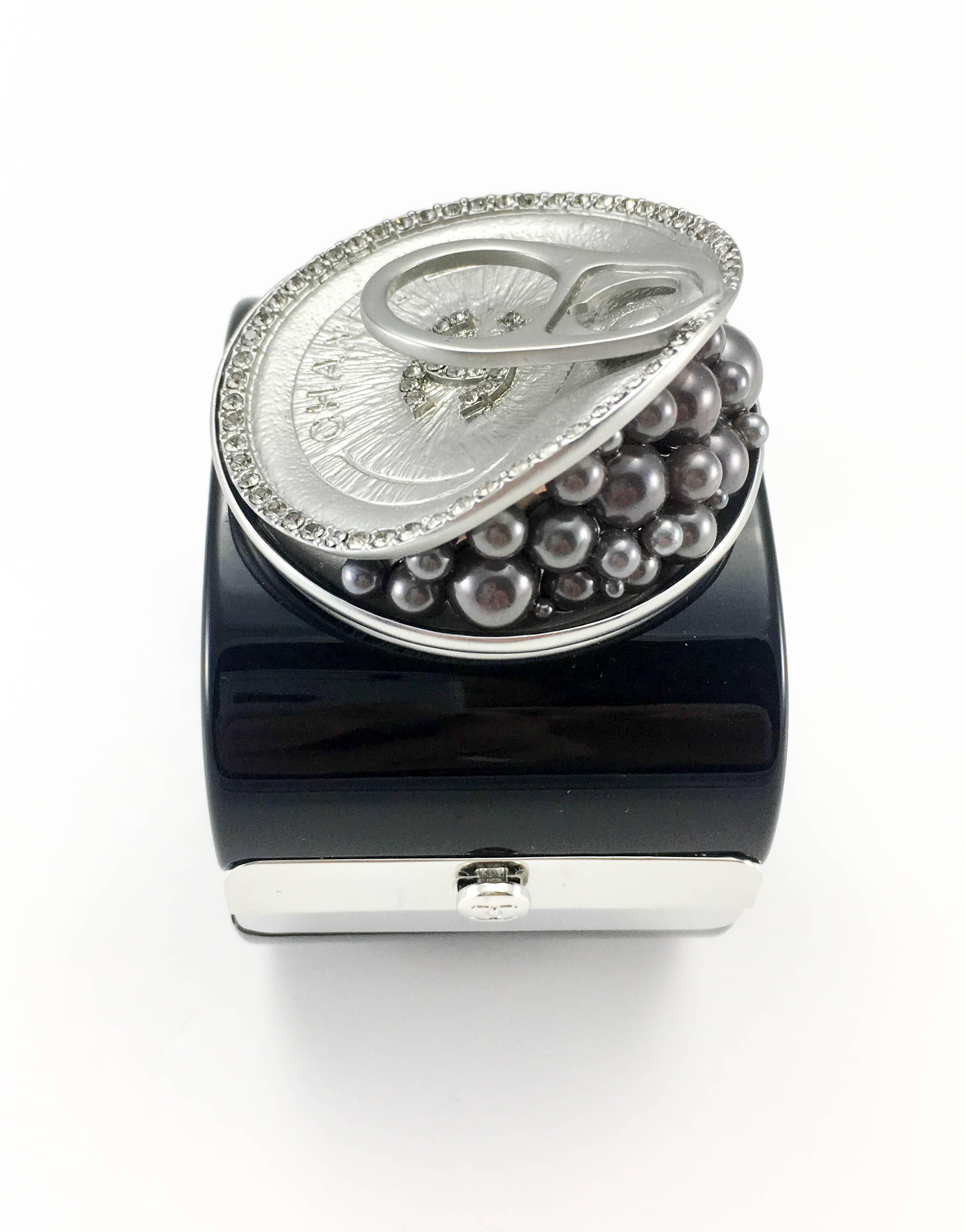 2014 Chanel Runway 'Tin of Caviar' Black Resin Bracelet 1