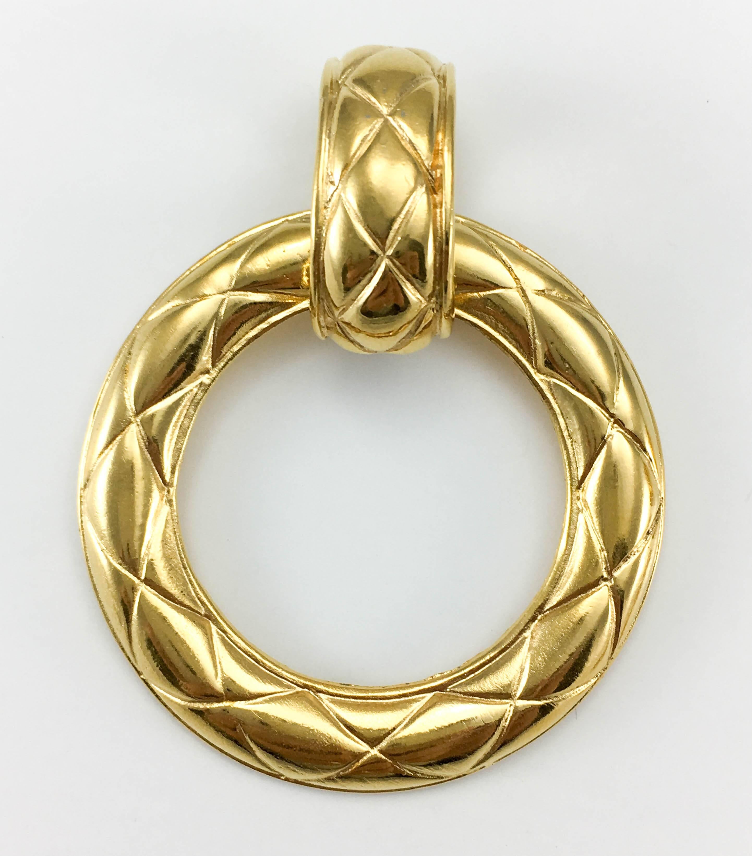 1980's Chanel Large Quilted Gold-Plated Hoop Earrings 2