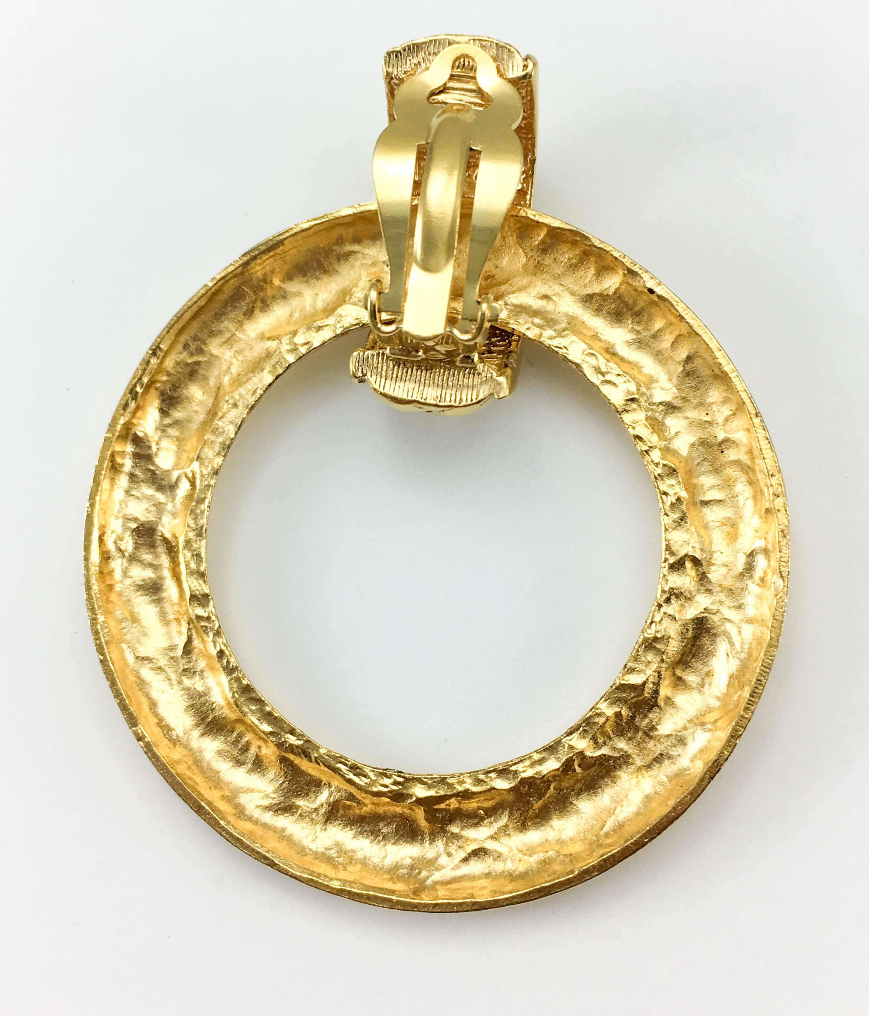 1980's Chanel Large Quilted Gold-Plated Hoop Earrings 3