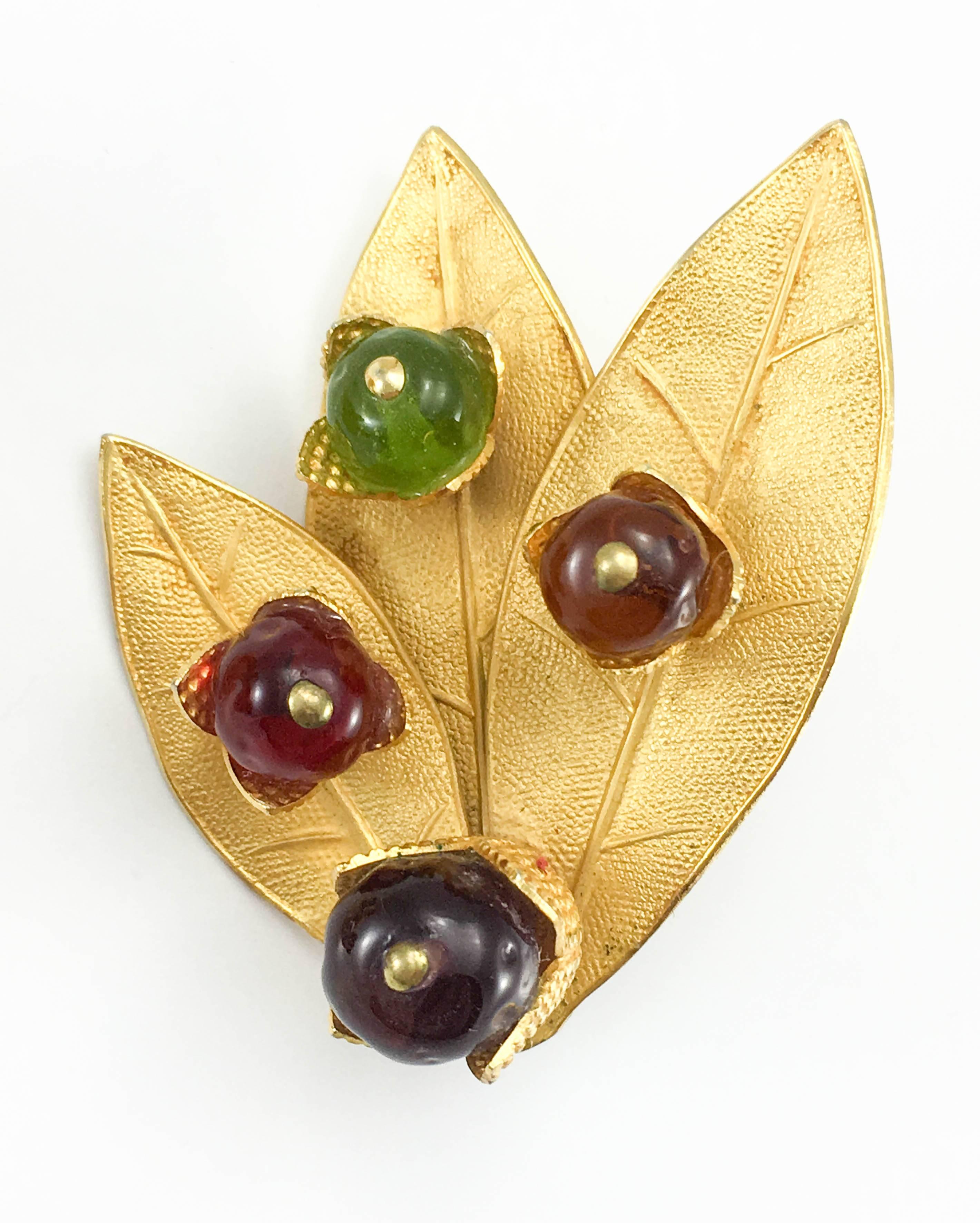 1980's Dominique Aurientis Gilt 'Leaf' Earrings With Colourful Resin Beads 4