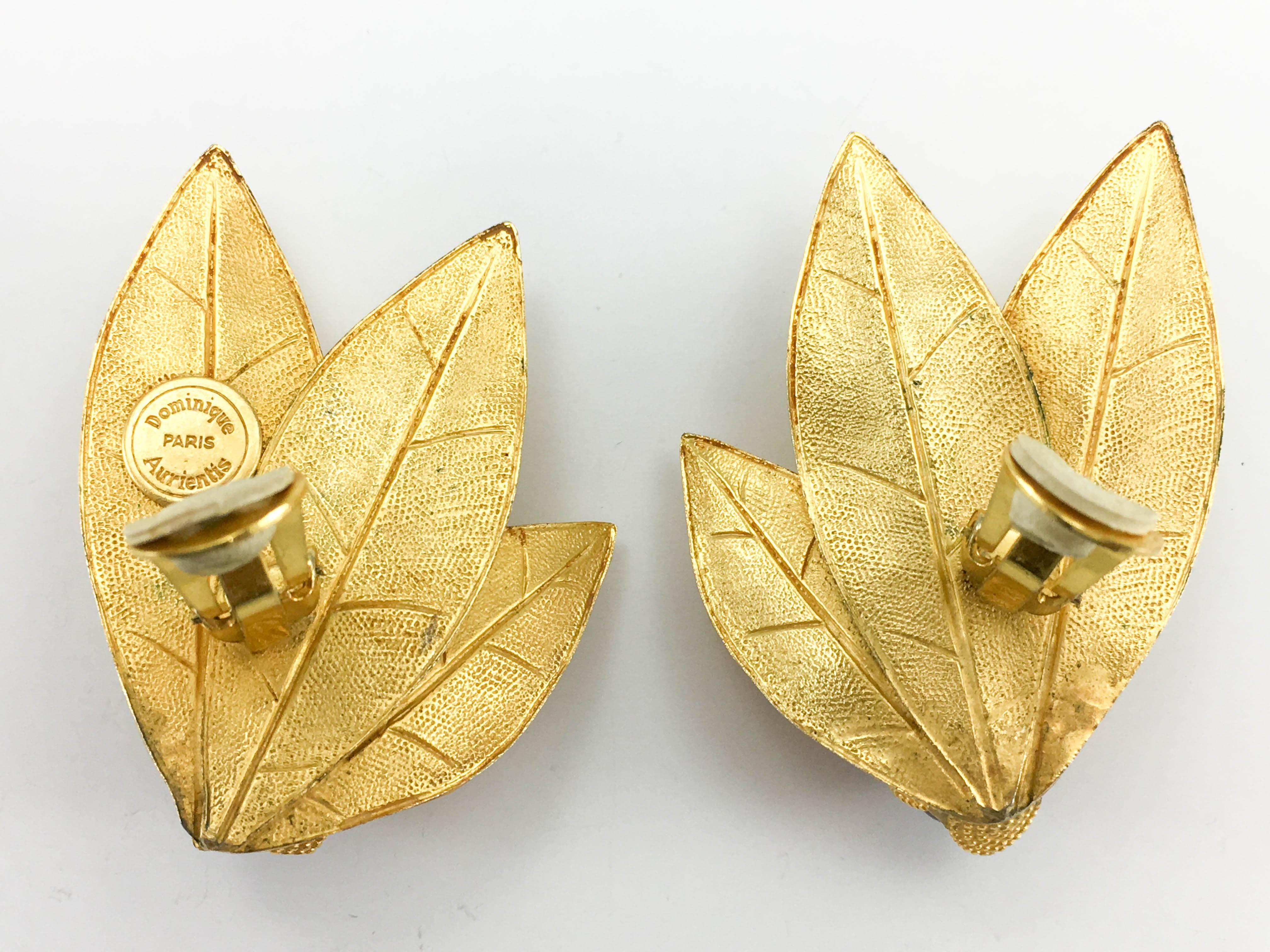 1980's Dominique Aurientis Gilt 'Leaf' Earrings With Colourful Resin Beads 5