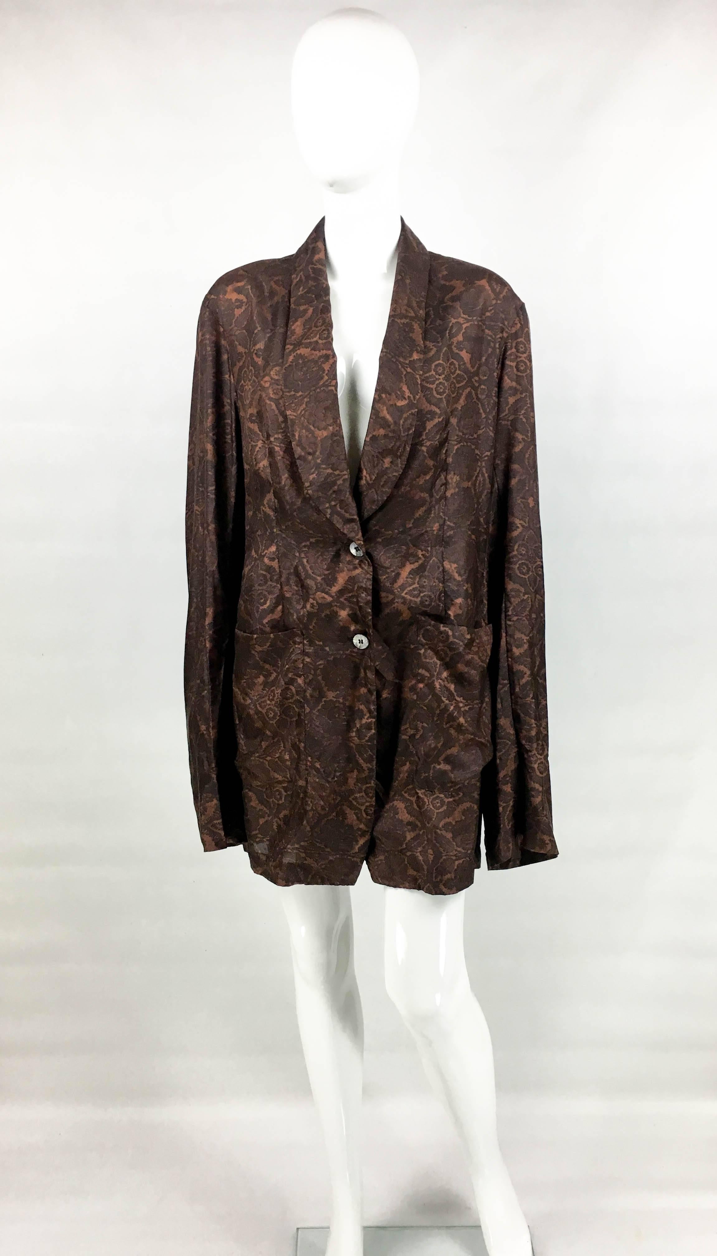 Black 1990s Dries Van Noten Printed Silk Oversized Jacket / Shirt