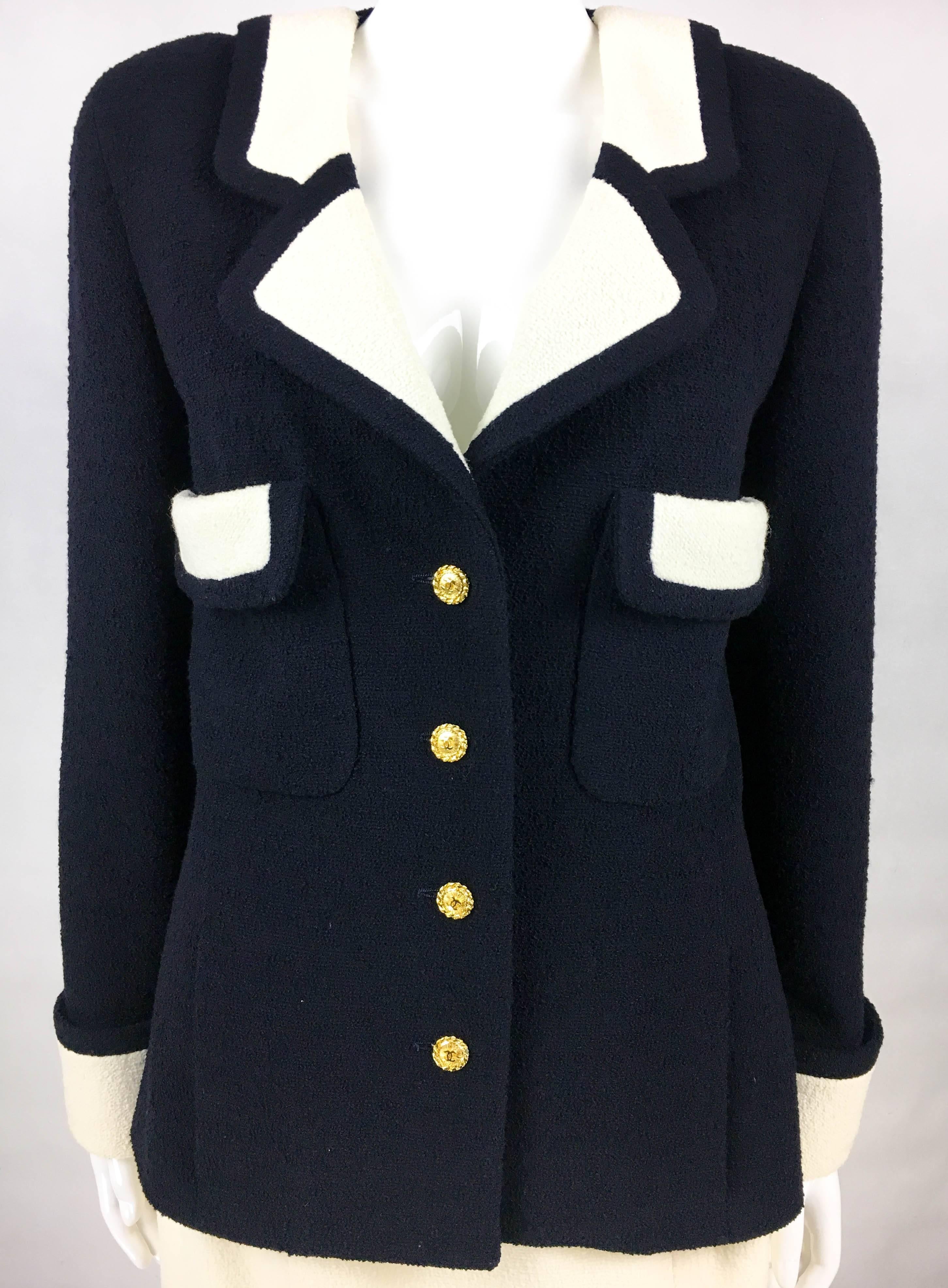 Chanel Nautical Inspired Navy and White Wool Skirt Suit, Circa 1982 In Excellent Condition In London, Chelsea