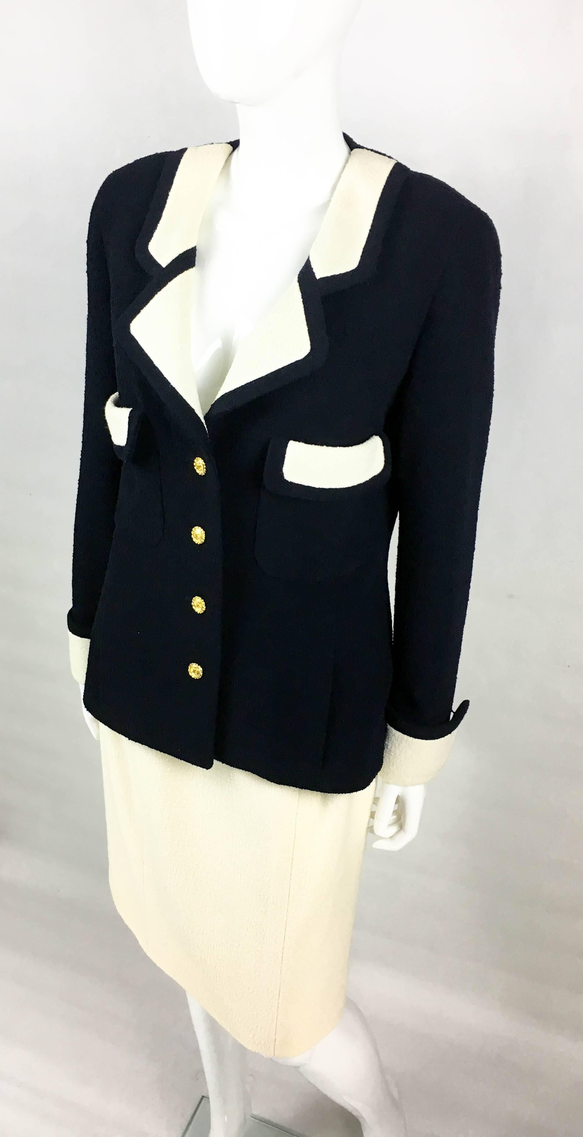 Chanel Nautical Inspired Navy and White Wool Skirt Suit, Circa 1982 2