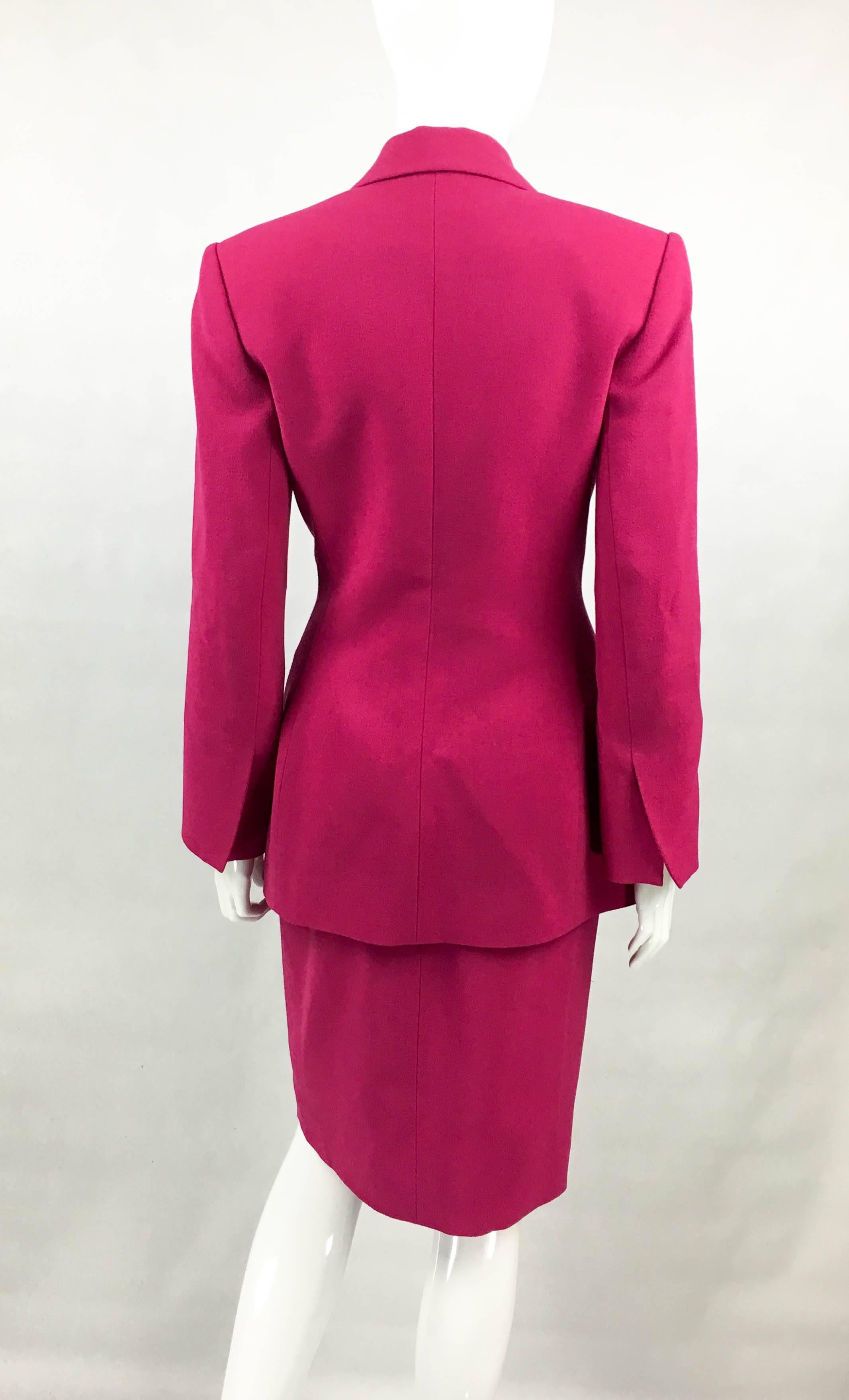 Women's 1980s Dior Numbered Demi-Couture Hot Pink Suit With Golden Tassel  For Sale