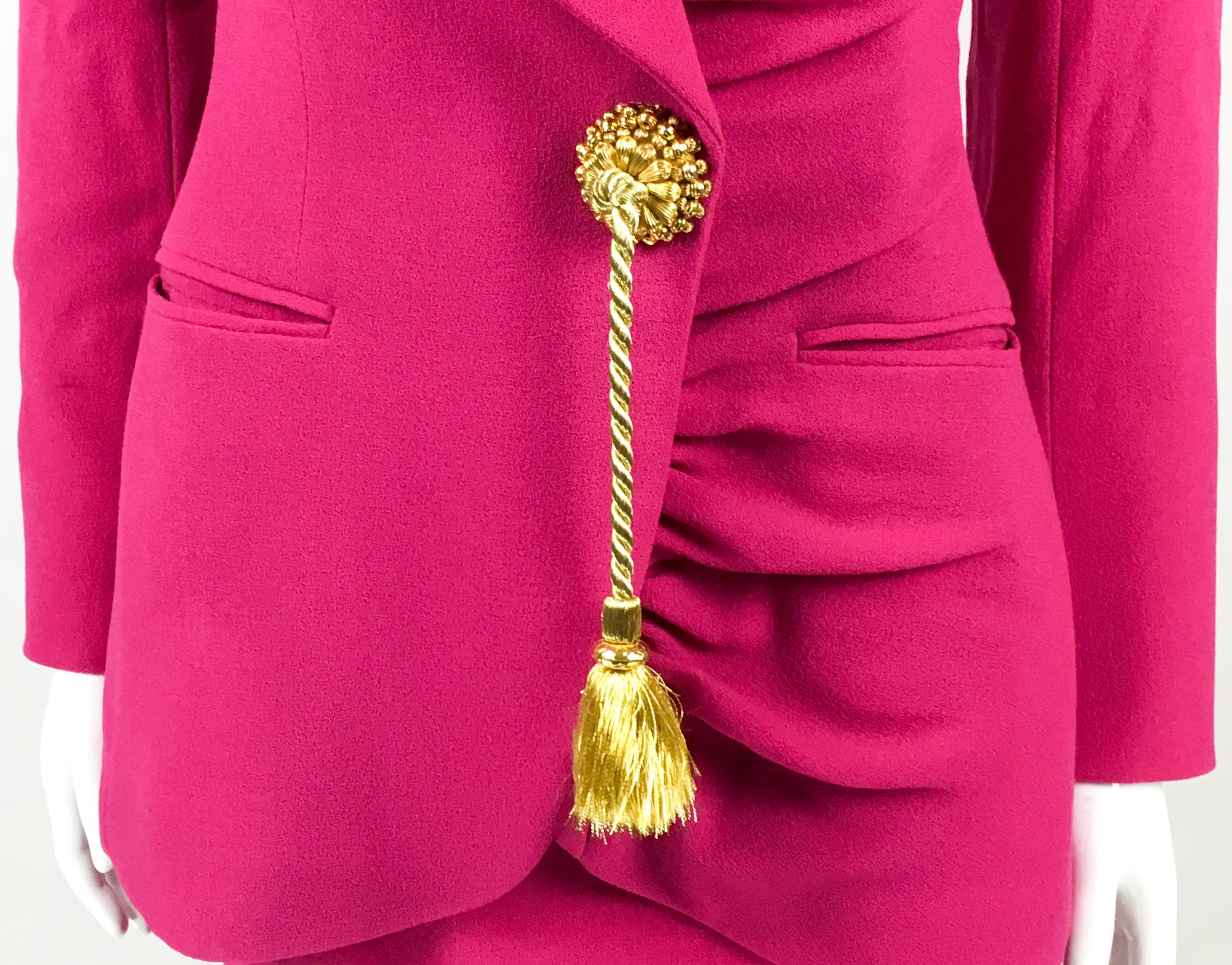 1980s Dior Numbered Demi-Couture Hot Pink Suit With Golden Tassel  For Sale 1