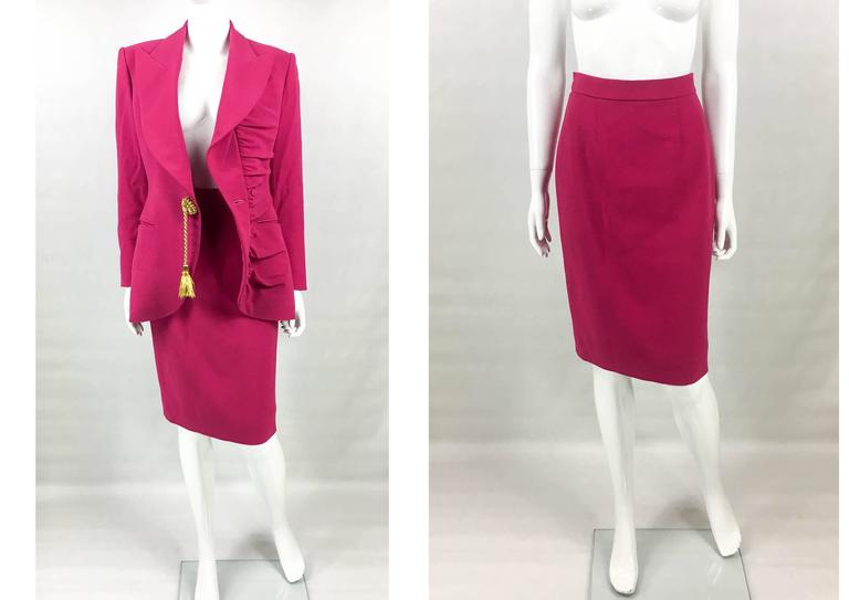 1980s Dior Numbered Demi-Couture Hot Pink Suit With Golden Tassel For ...