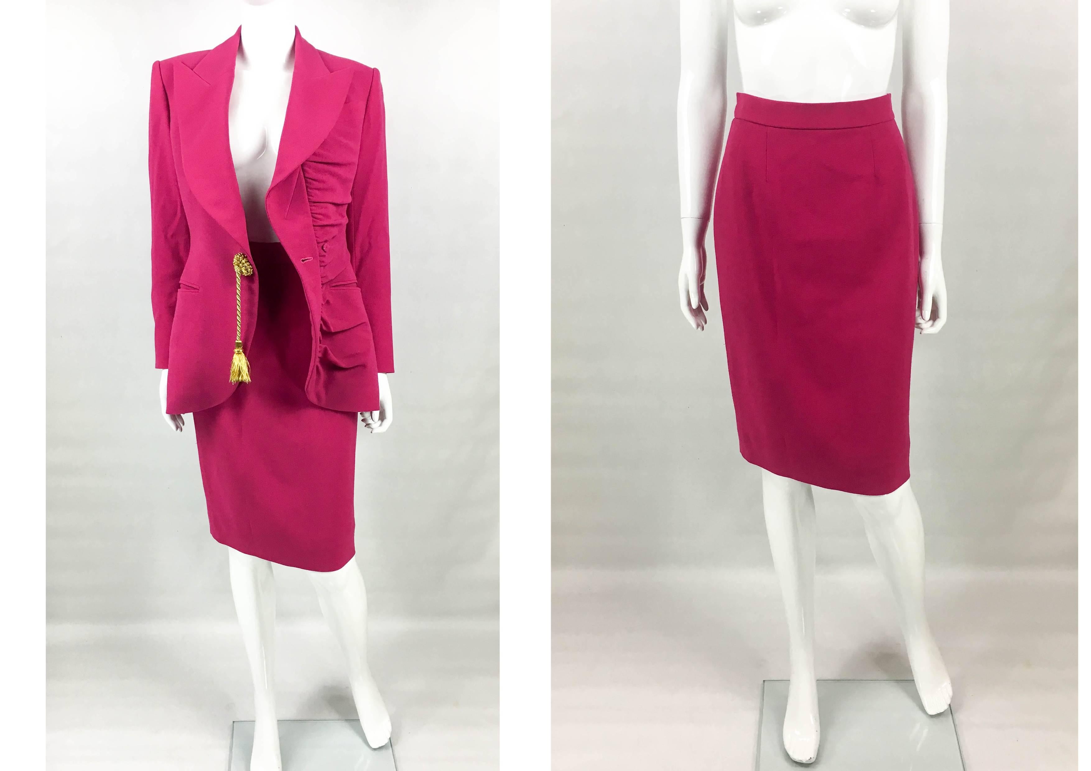 1980s Dior Numbered Demi-Couture Hot Pink Suit With Golden Tassel  For Sale 2