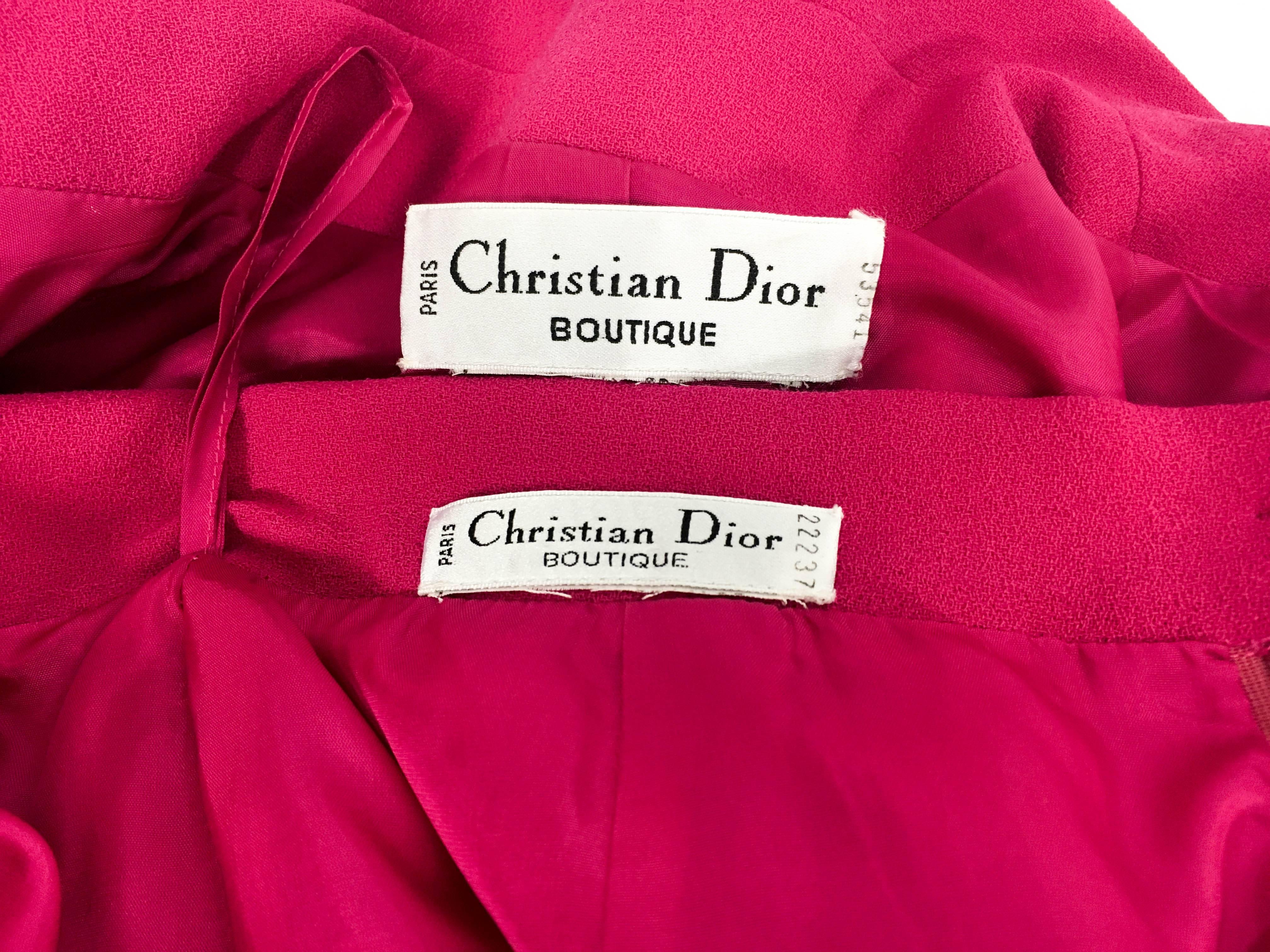 1980s Dior Numbered Demi-Couture Hot Pink Suit With Golden Tassel  For Sale 3