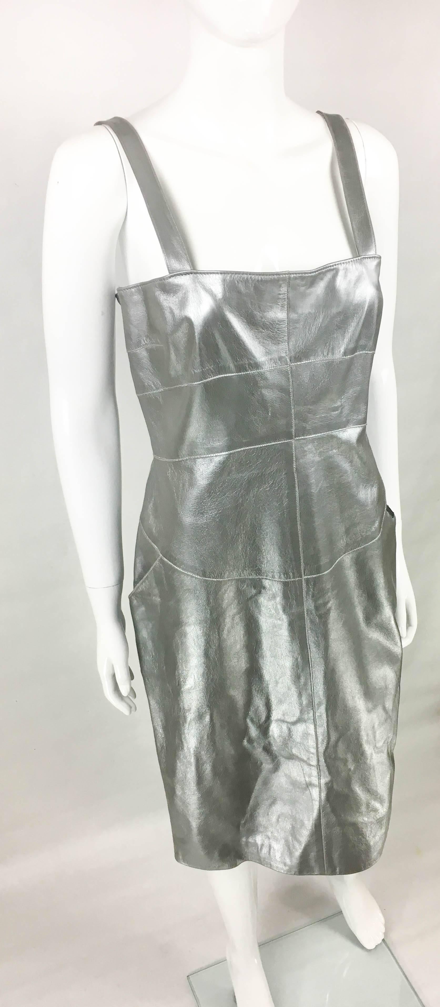 Chanel Runway Silver Lambskin Leather Dress, 1999 In Excellent Condition For Sale In London, Chelsea