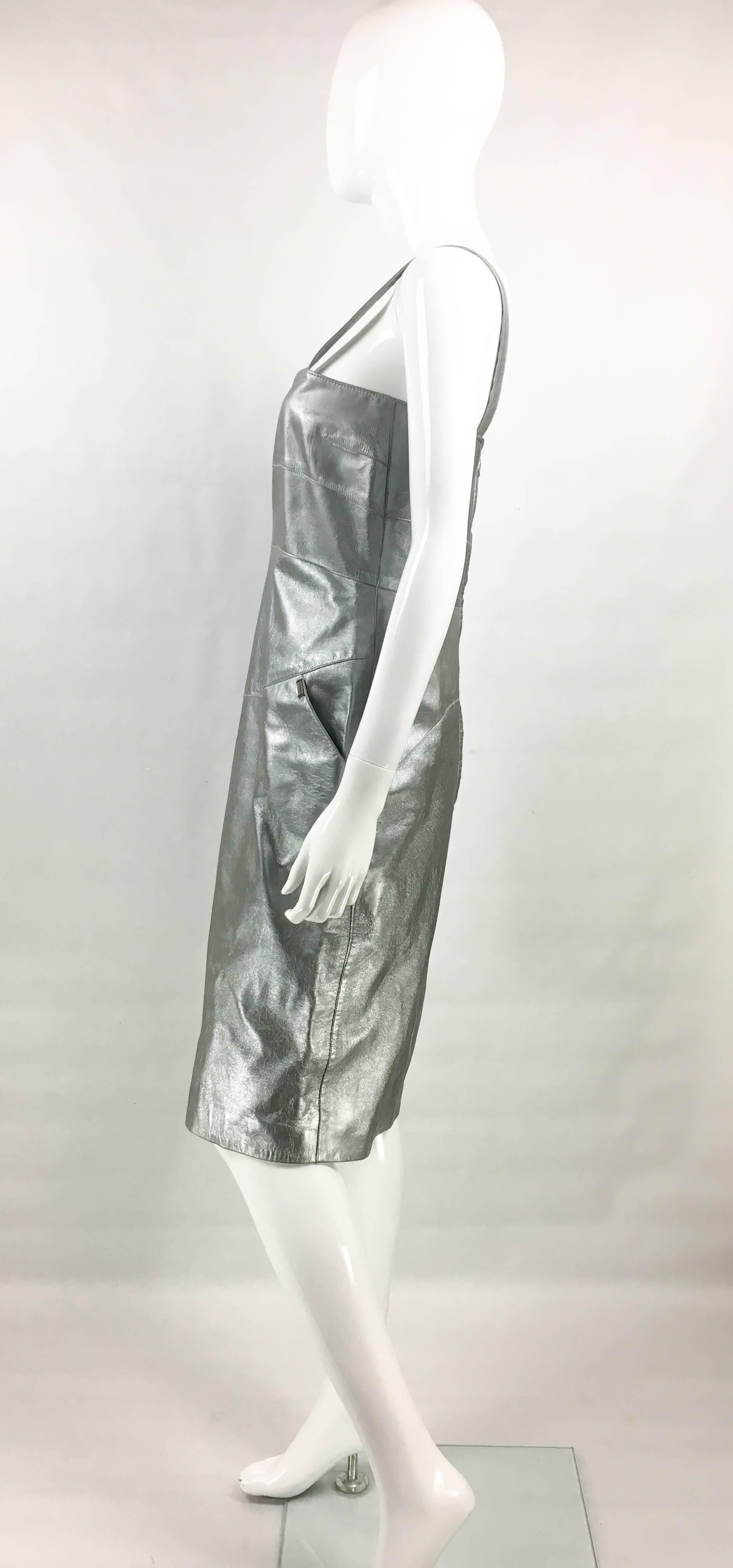Women's Chanel Runway Silver Lambskin Leather Dress, 1999 For Sale