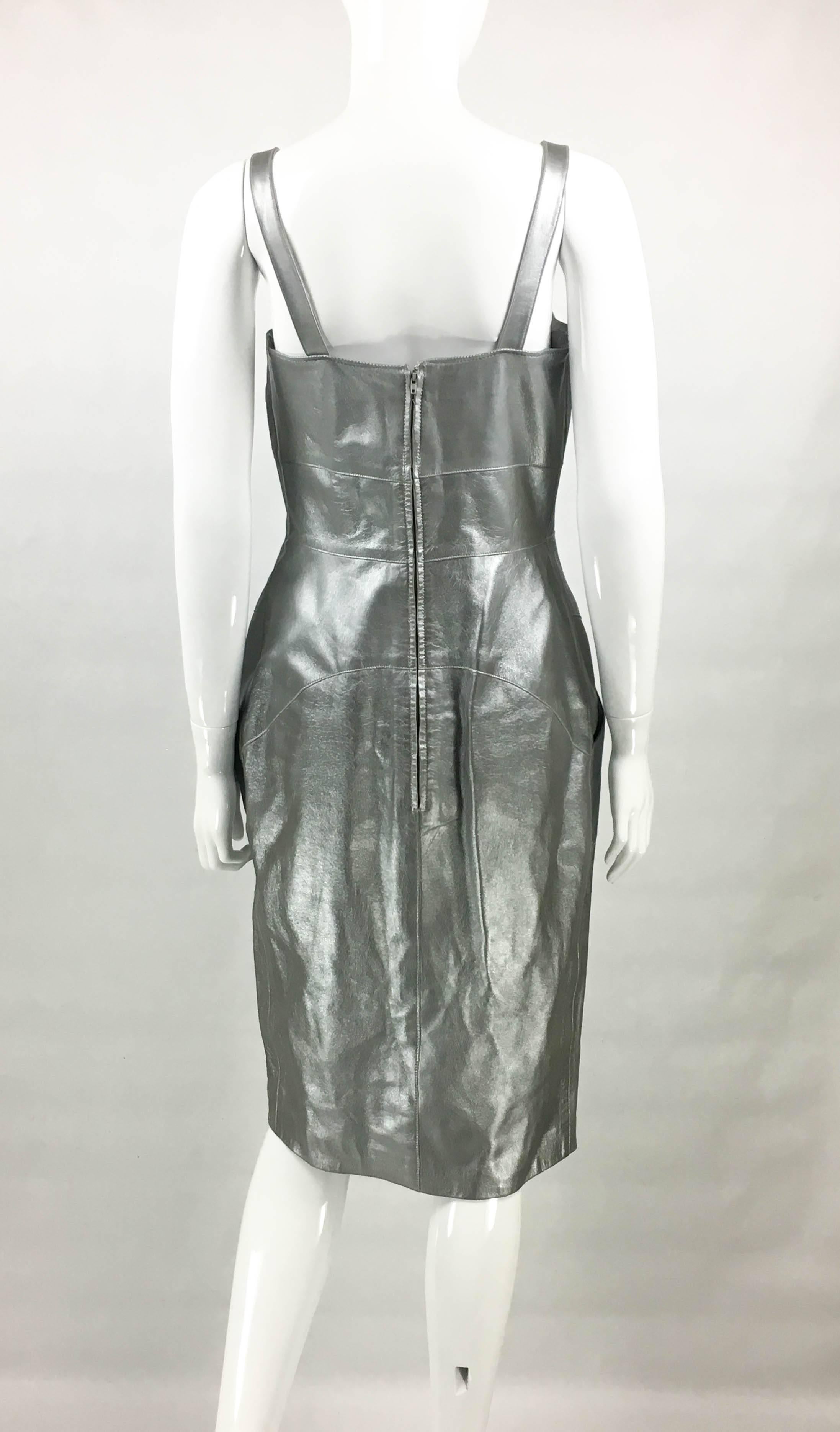 Chanel Runway Silver Lambskin Leather Dress, 1999 For Sale 1