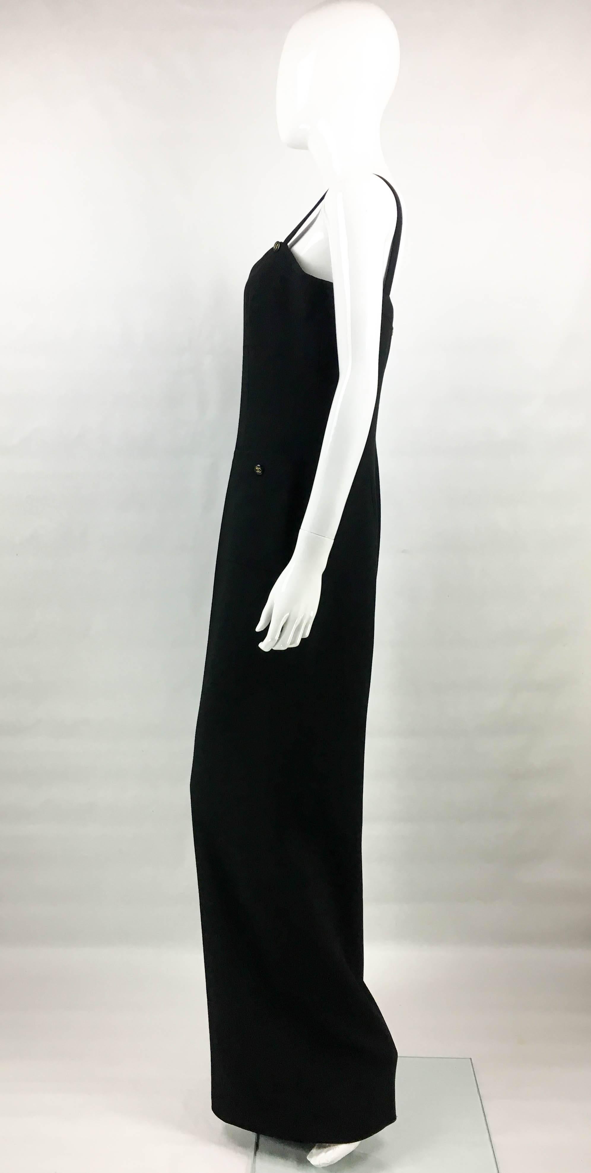 1995 Chanel Dungaree-Style Black Wool Jumpsuit 1