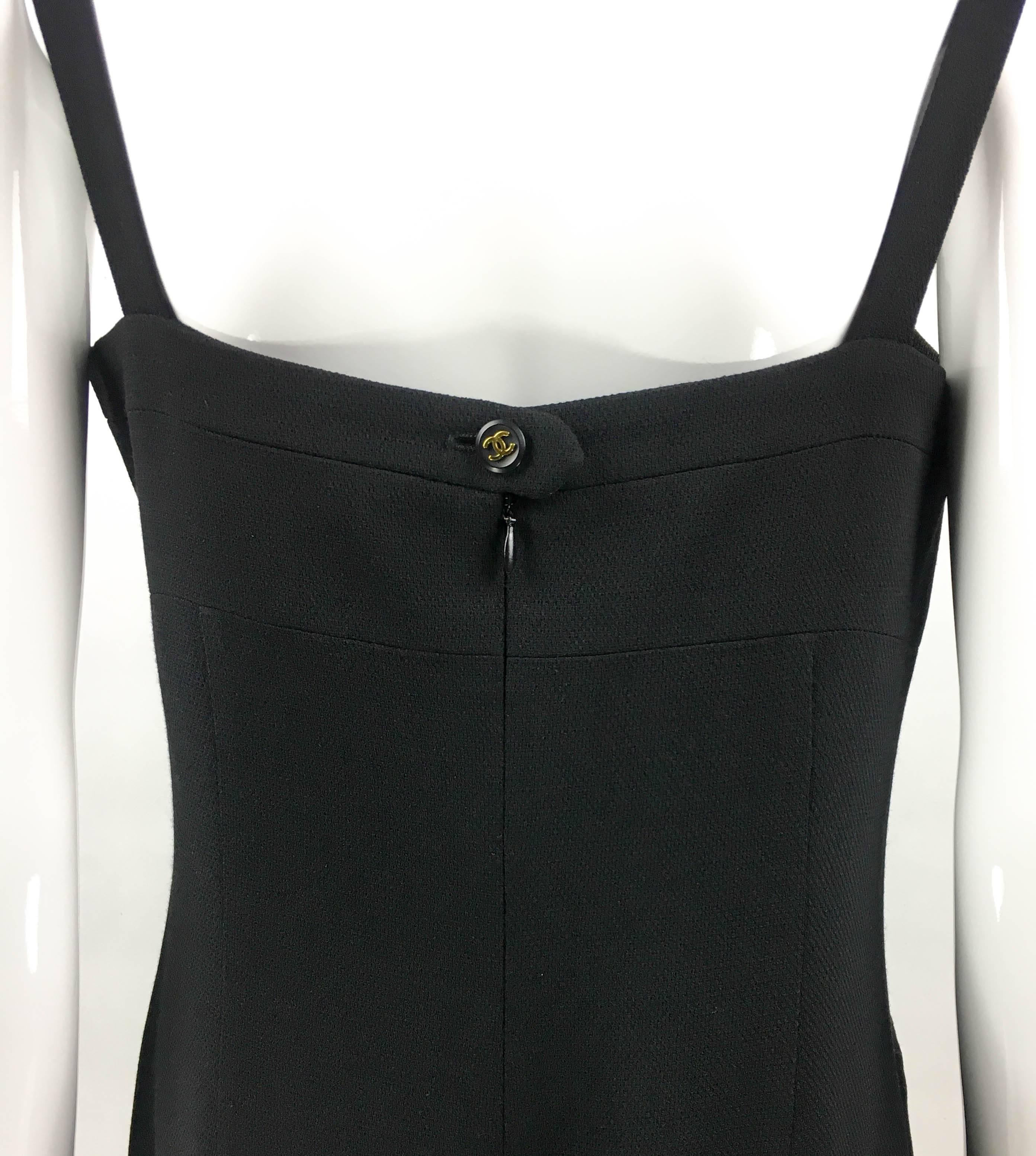 1995 Chanel Dungaree-Style Black Wool Jumpsuit 5
