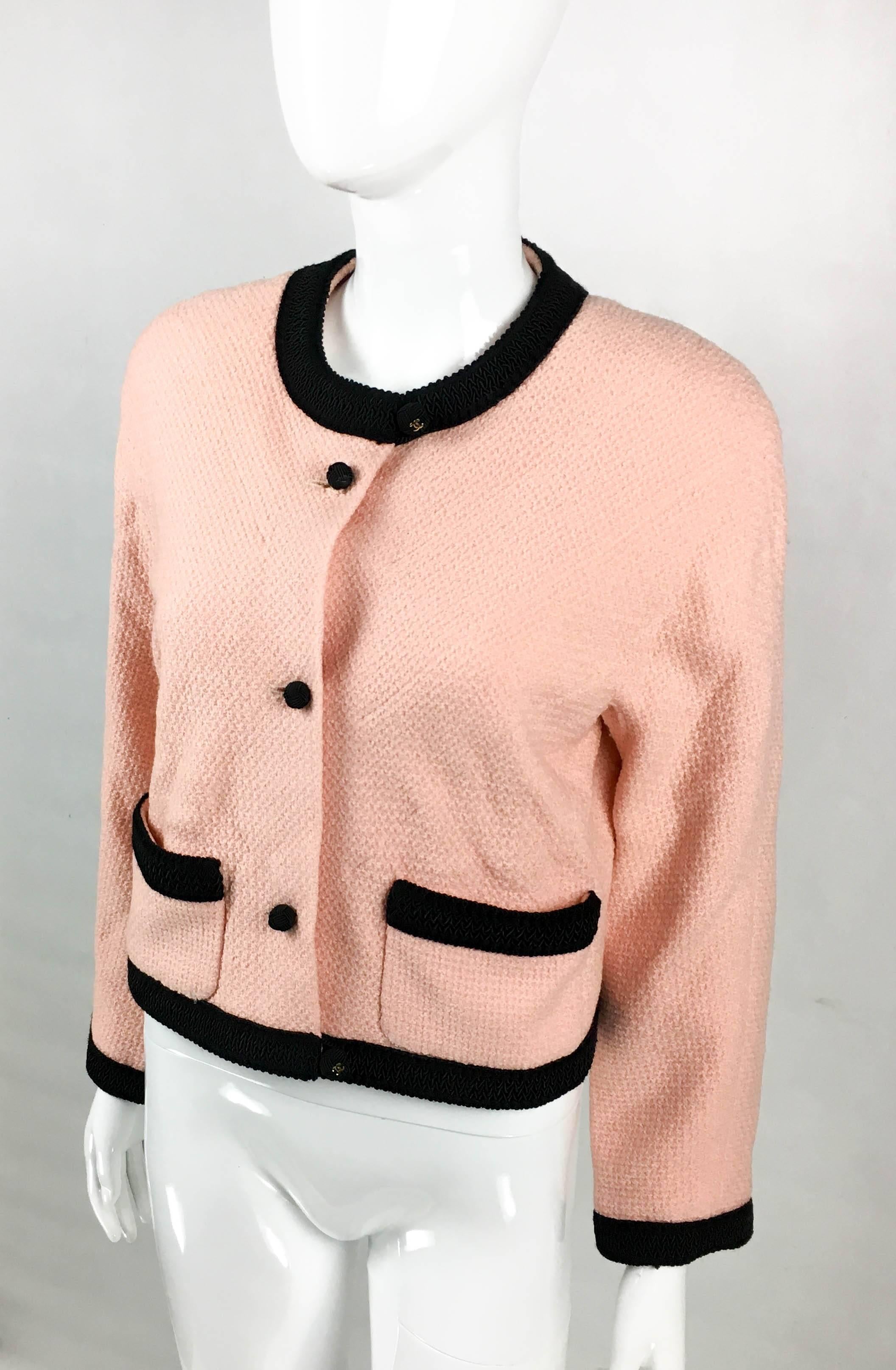 1990s Chanel Pink Tweed Cropped Jacket In Excellent Condition In London, Chelsea