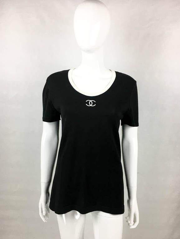 1990s Chanel Black Cotton Jersey T-Shirt With White Logo at 1stDibs ...