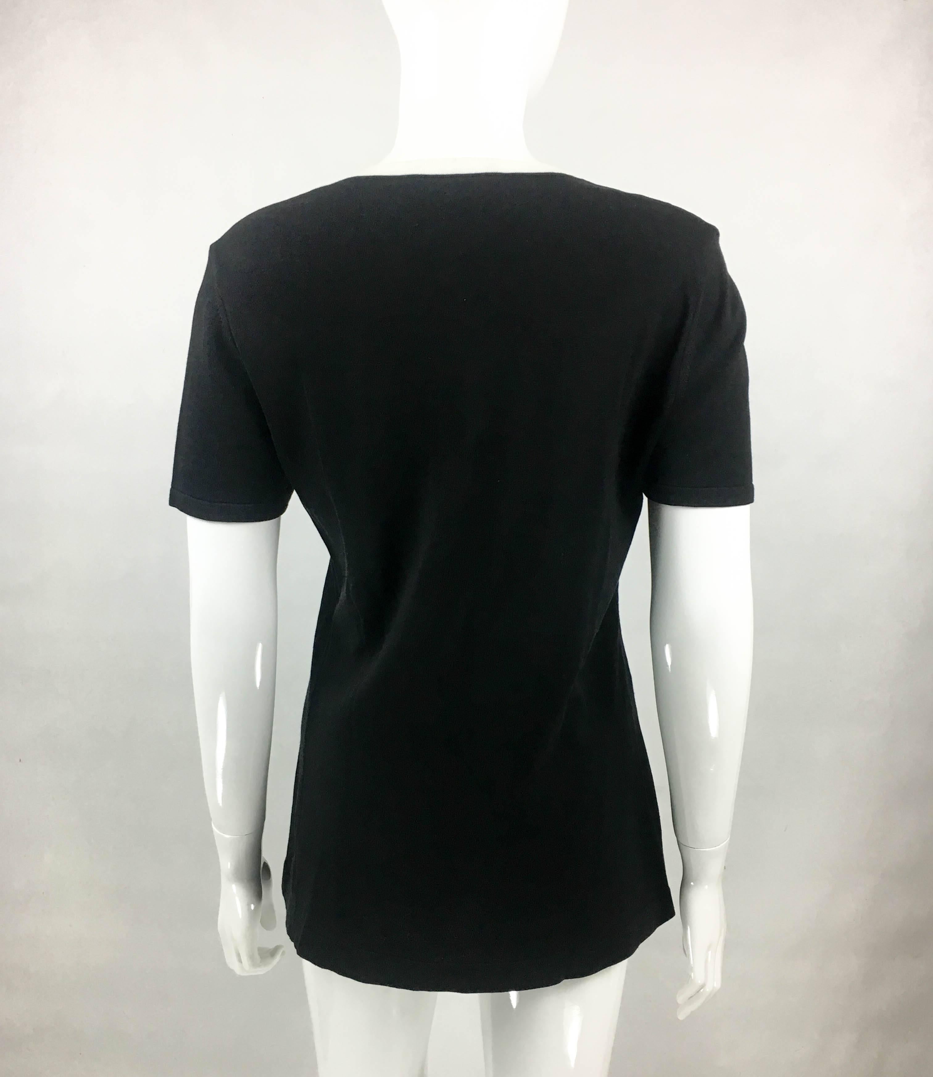 Women's 1990s Chanel Black Cotton Jersey T-Shirt With White Logo