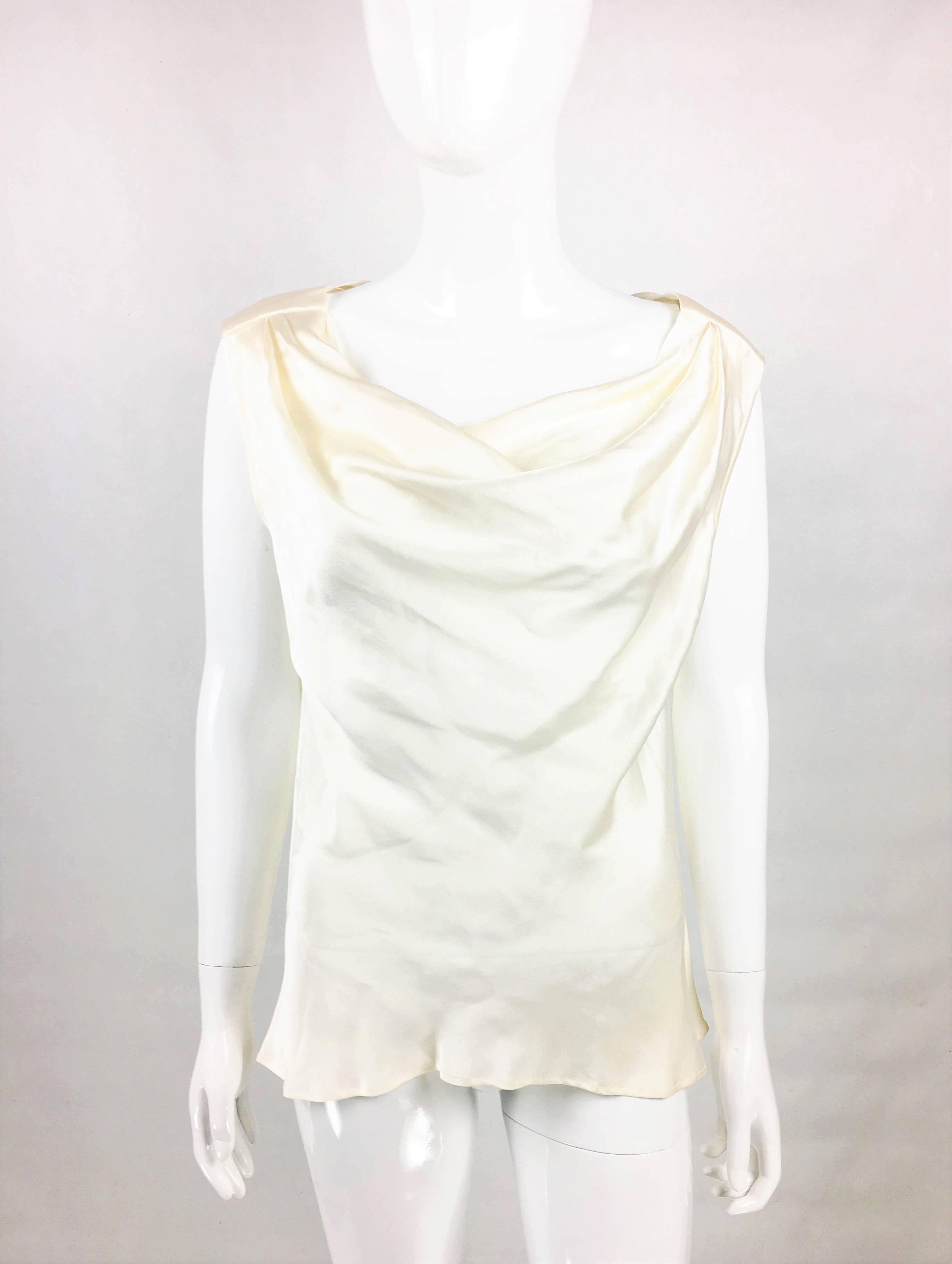 1990s Yves Saint Laurent White Silk Draped Blouse In Excellent Condition In London, Chelsea