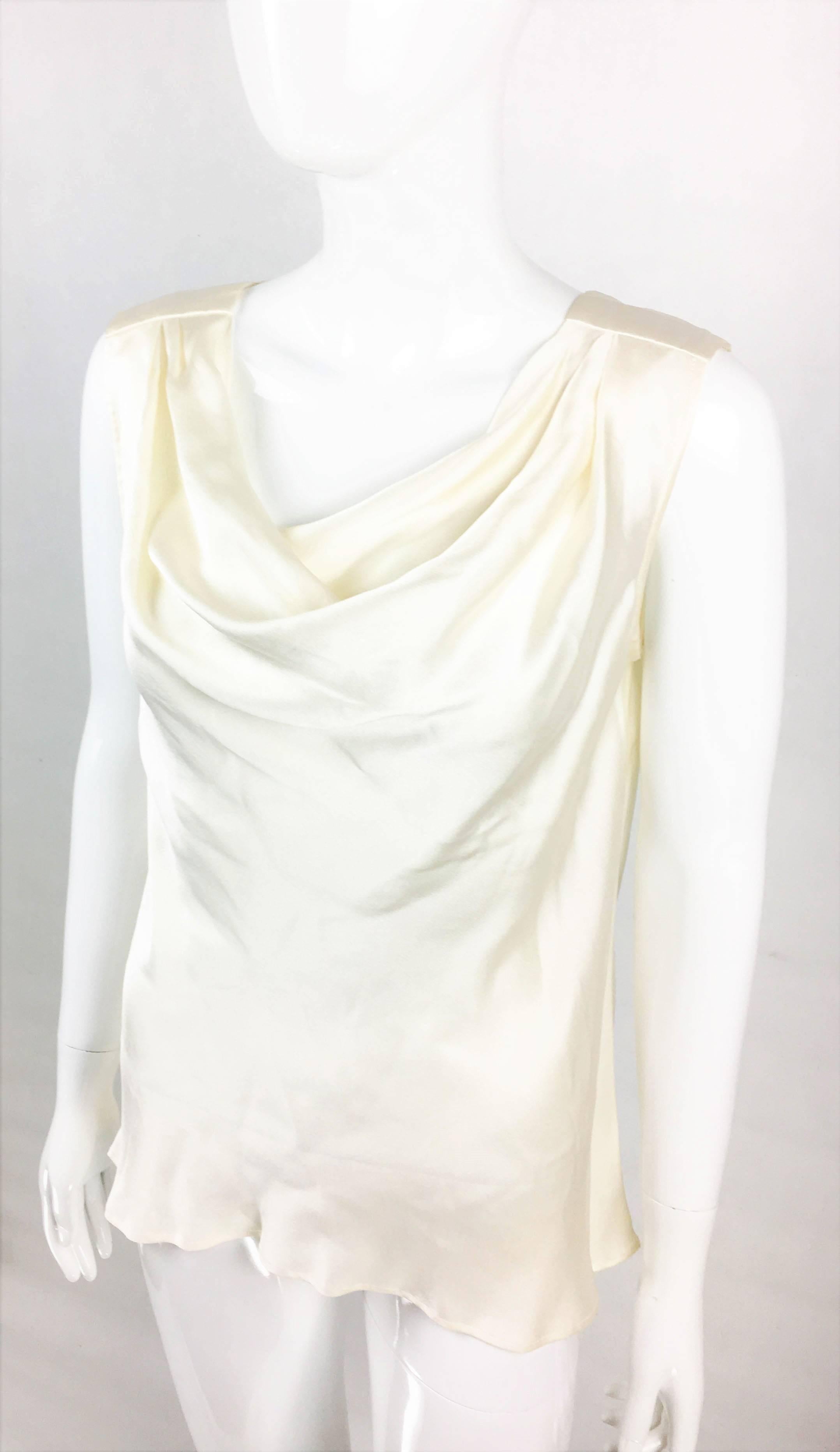 Women's 1990s Yves Saint Laurent White Silk Draped Blouse