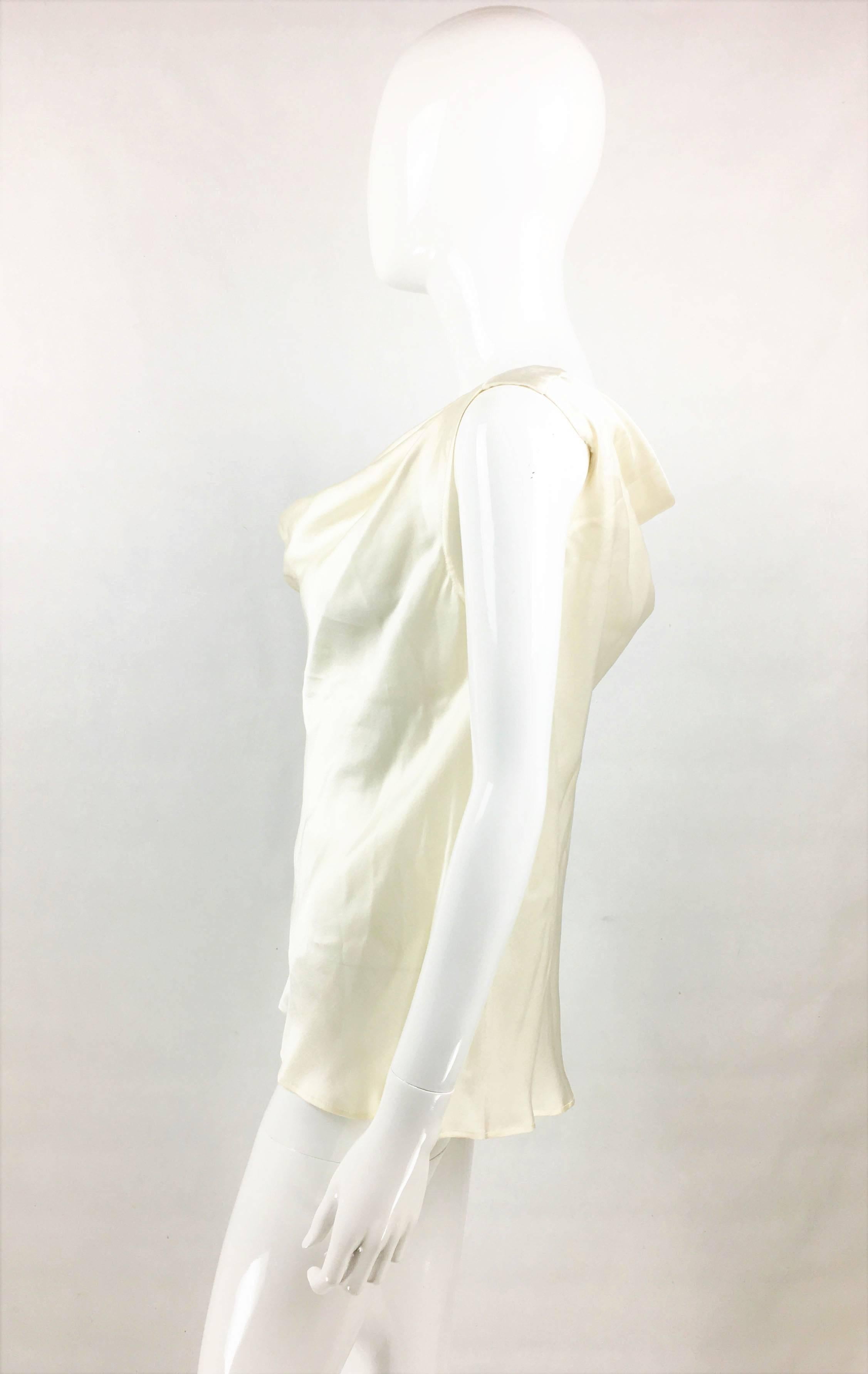 1990s Yves Saint Laurent White Silk Draped Blouse 1