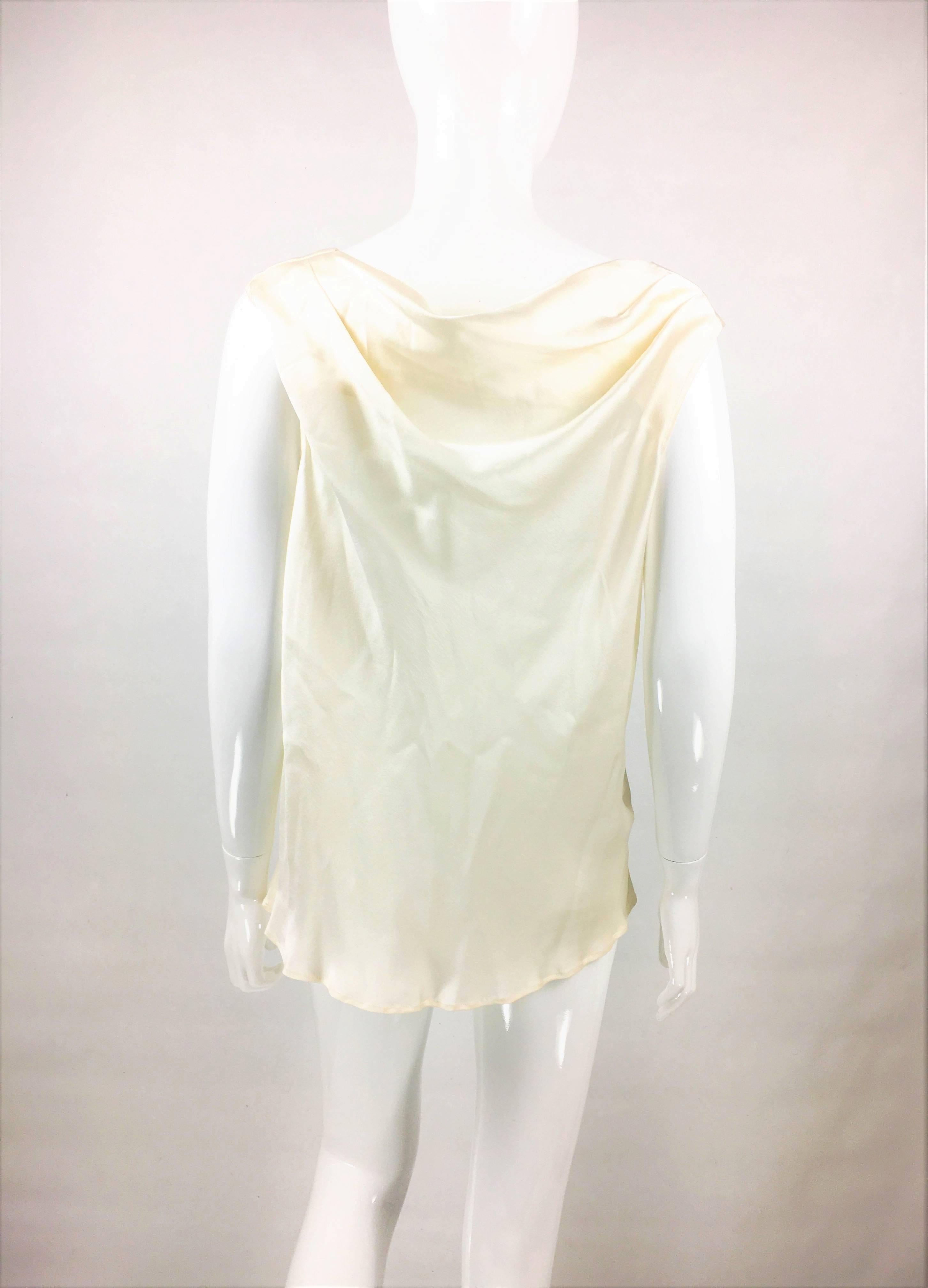 1990s Yves Saint Laurent White Silk Draped Blouse 2