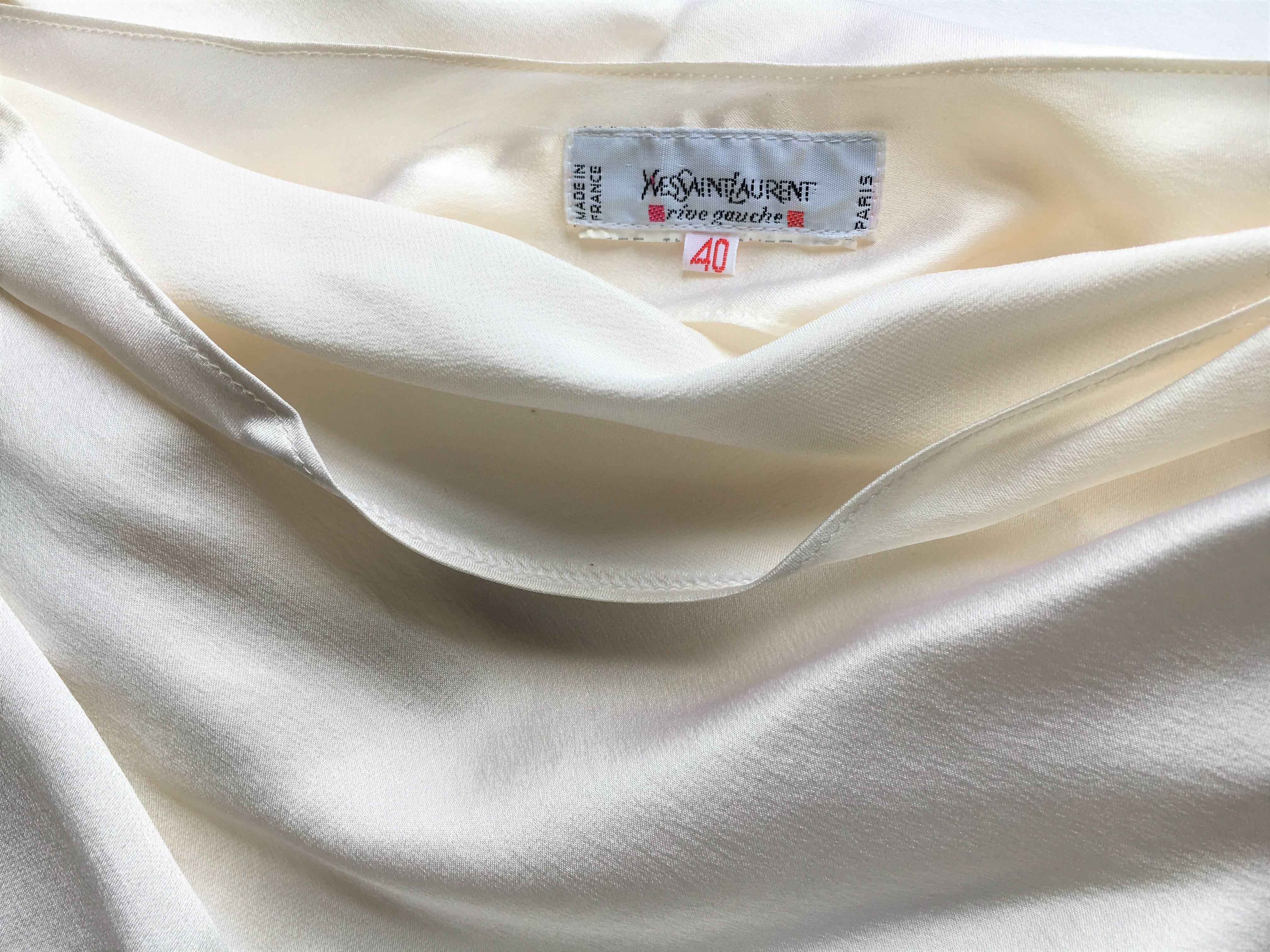 1990s Yves Saint Laurent White Silk Draped Blouse 3