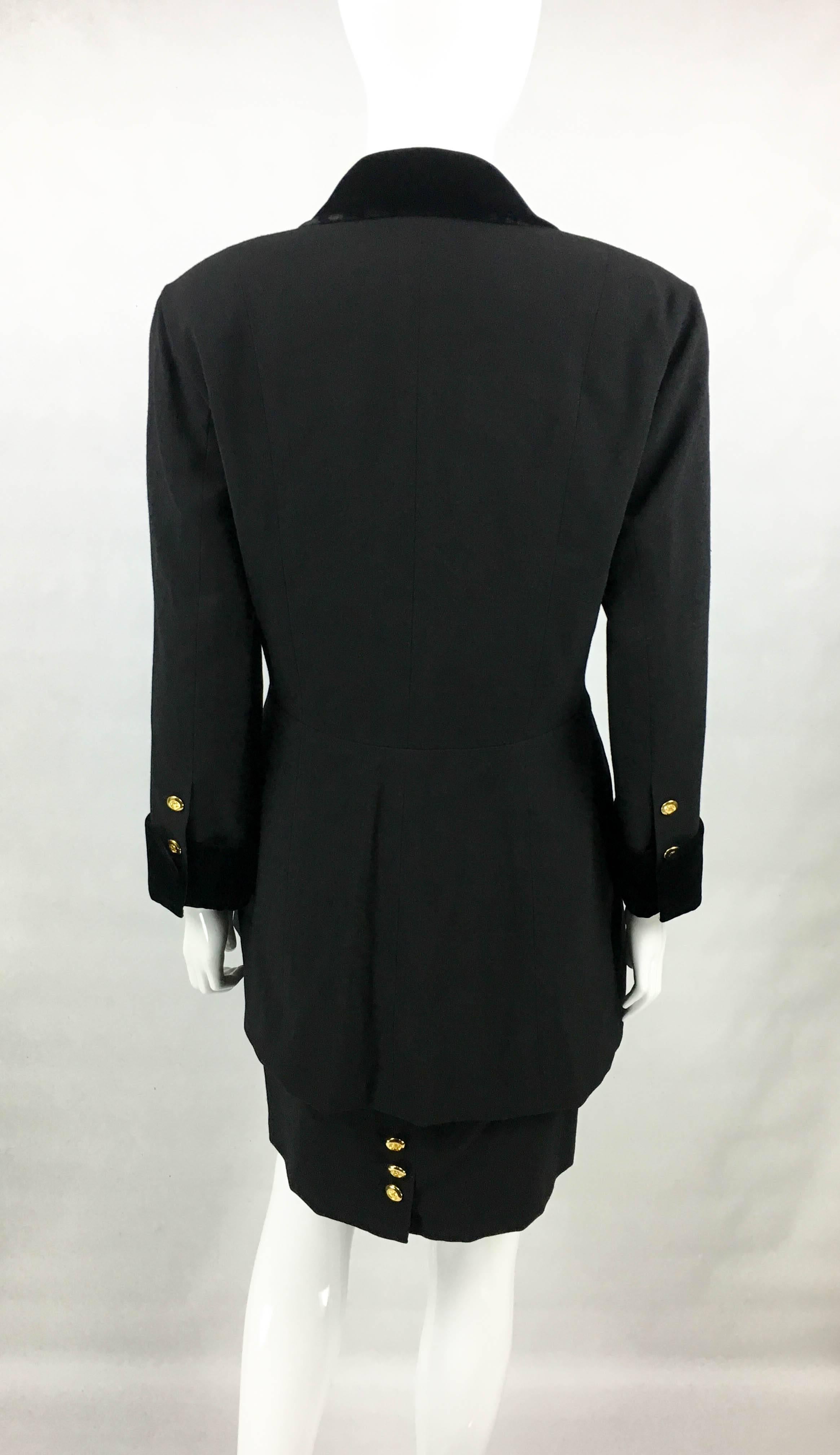 1990s Chanel Black Wool Skirt Suit With Velvet Collar and Cuffs 3