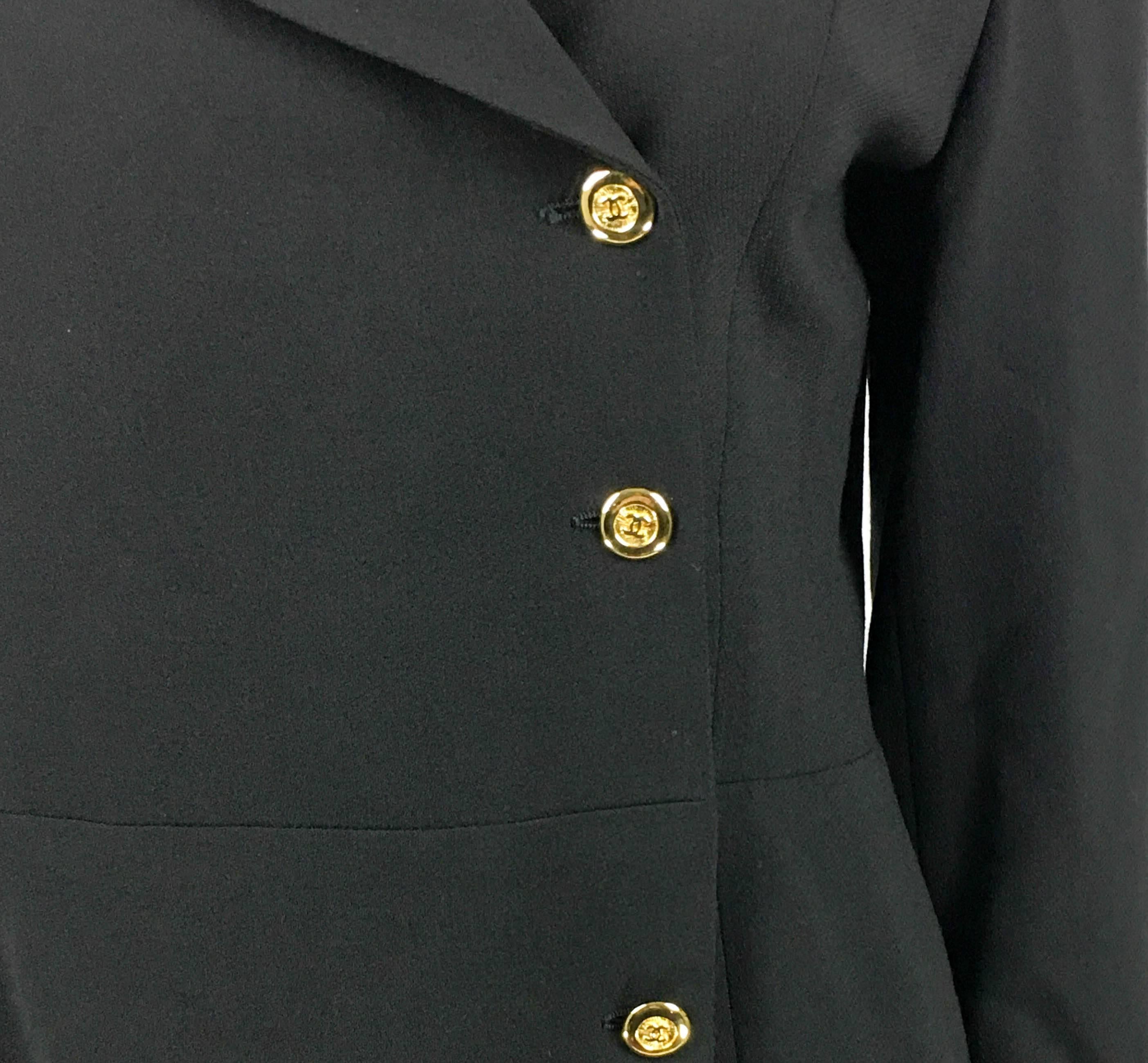 1990s Chanel Black Wool Skirt Suit With Velvet Collar and Cuffs 4