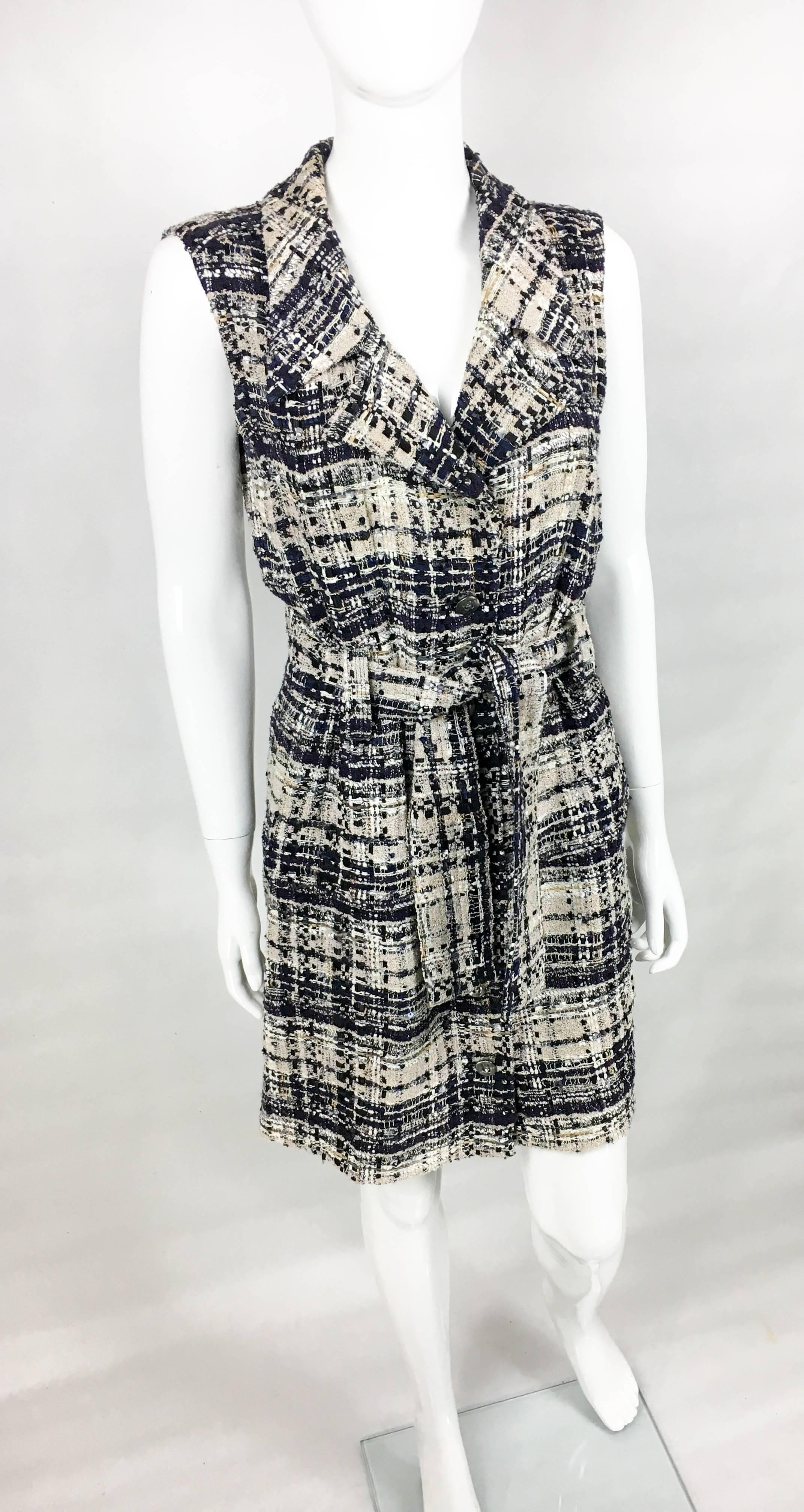 2006 Chanel Tweed Bouclé Belted Shirt Dress at 1stDibs