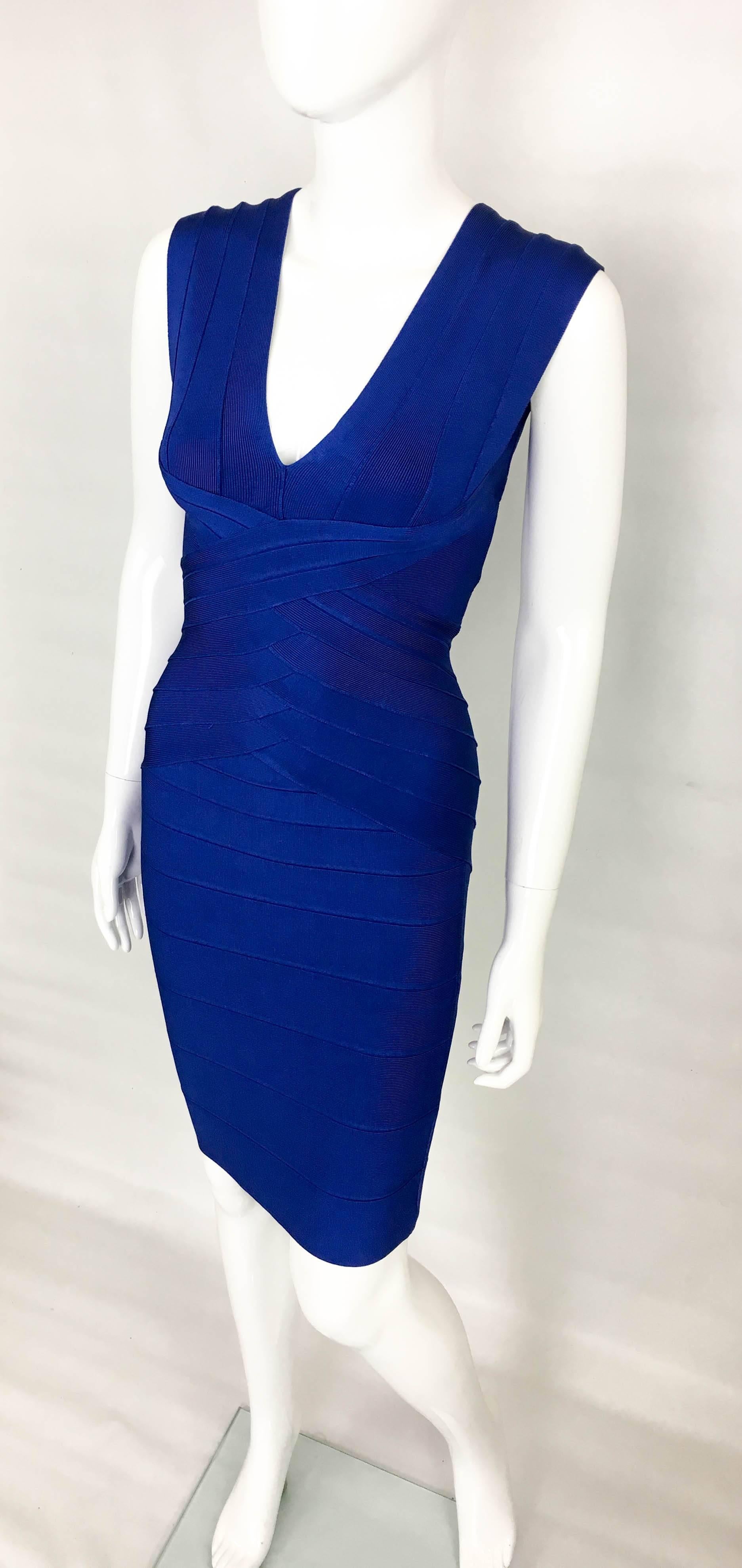 2010's Herve Leger Royal Blue Bodycon Bandage Dress In Excellent Condition In London, Chelsea