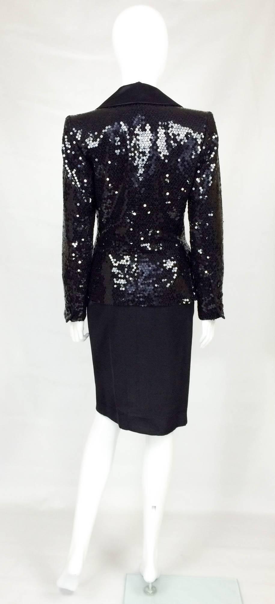 Women's 1980 Yves Saint Laurent Le Smoking Sequin Jacket, Long and Short Skirt Suit For Sale