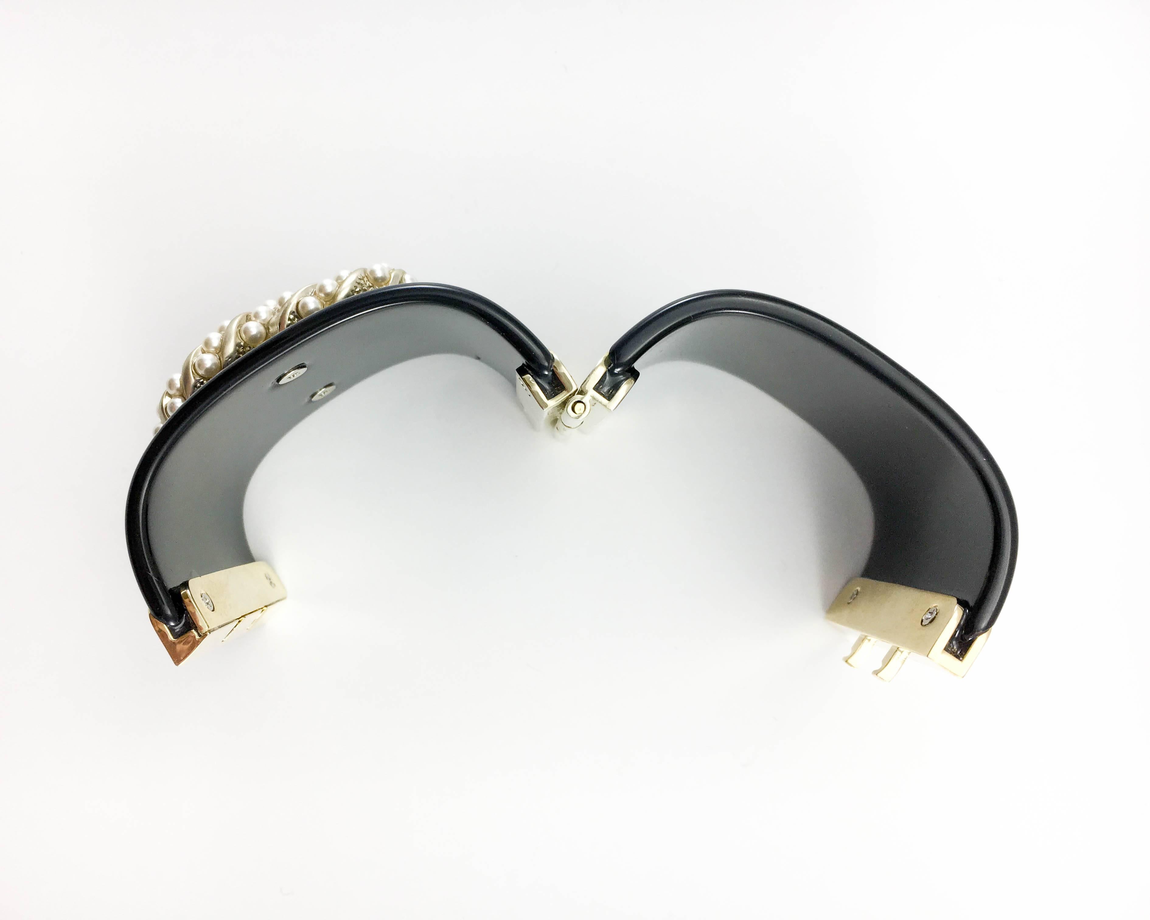 Chanel Baroque-Esque Pearl Logo Bracelet, 2015 For Sale 2