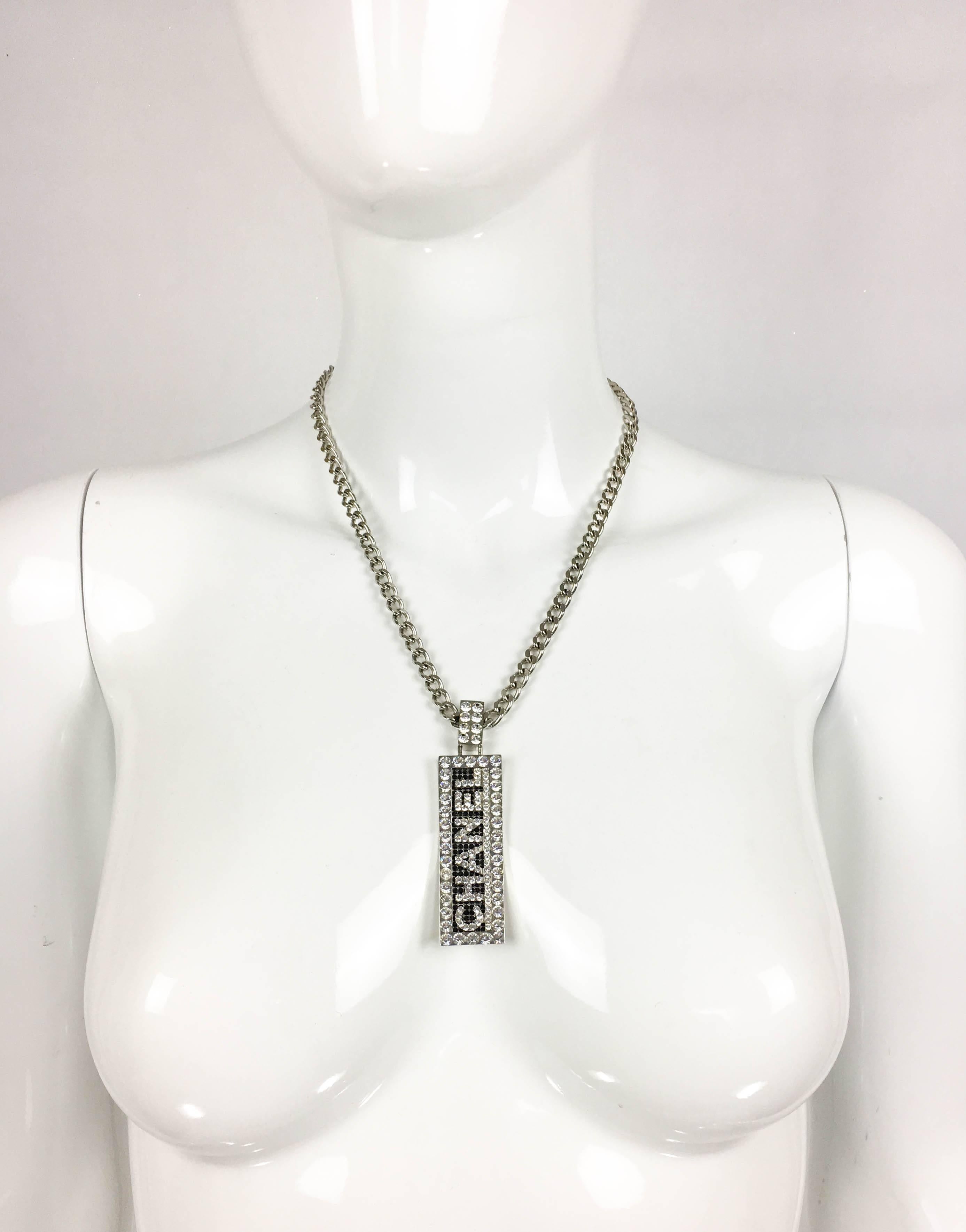 2003 Chanel Necklace With Rhinestone Chanel Plaque Pendant 3