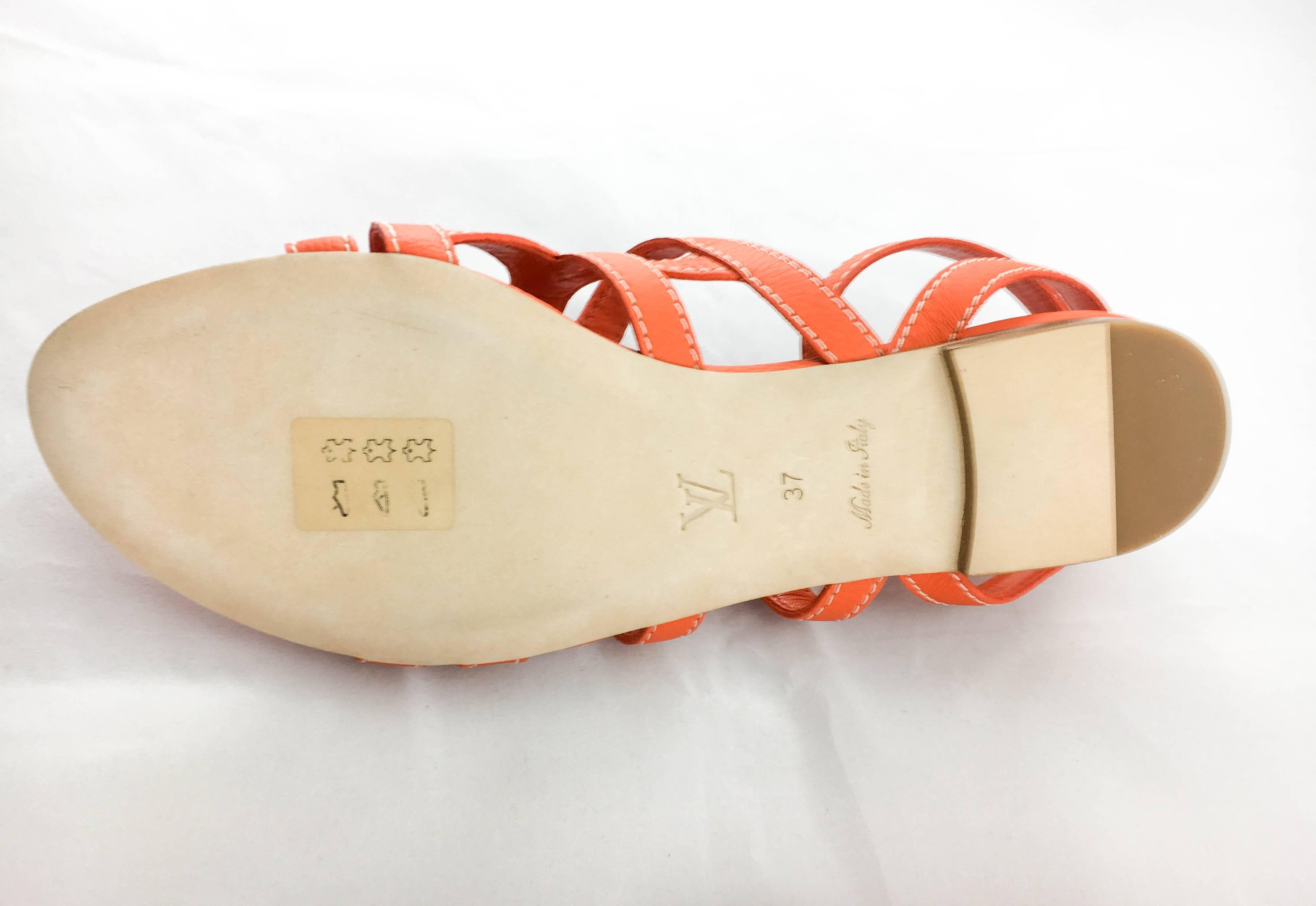 Louis Vuitton Orange Leather Flat Sandals For Sale 2