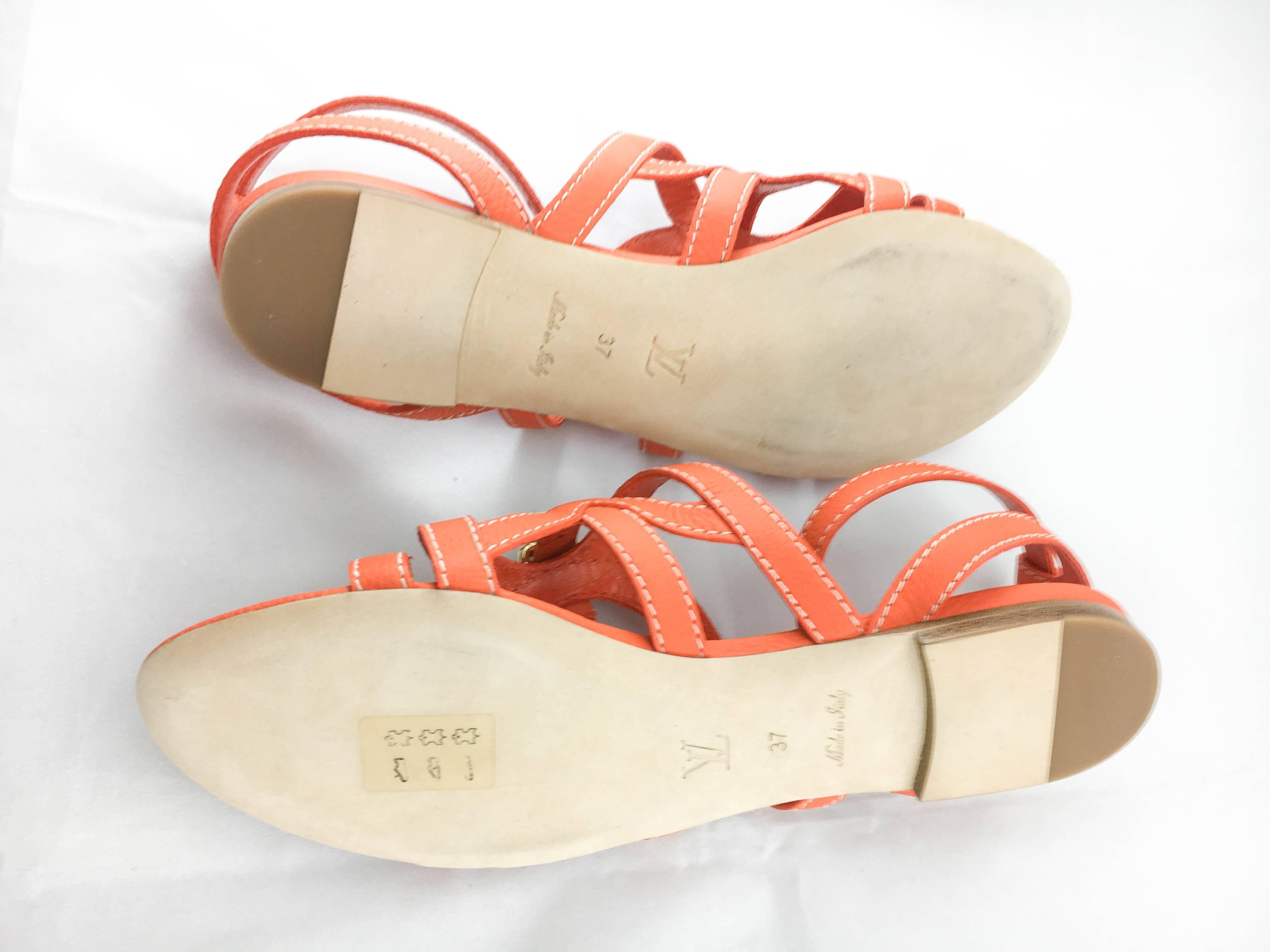 Louis Vuitton Orange Leather Flat Sandals For Sale 3