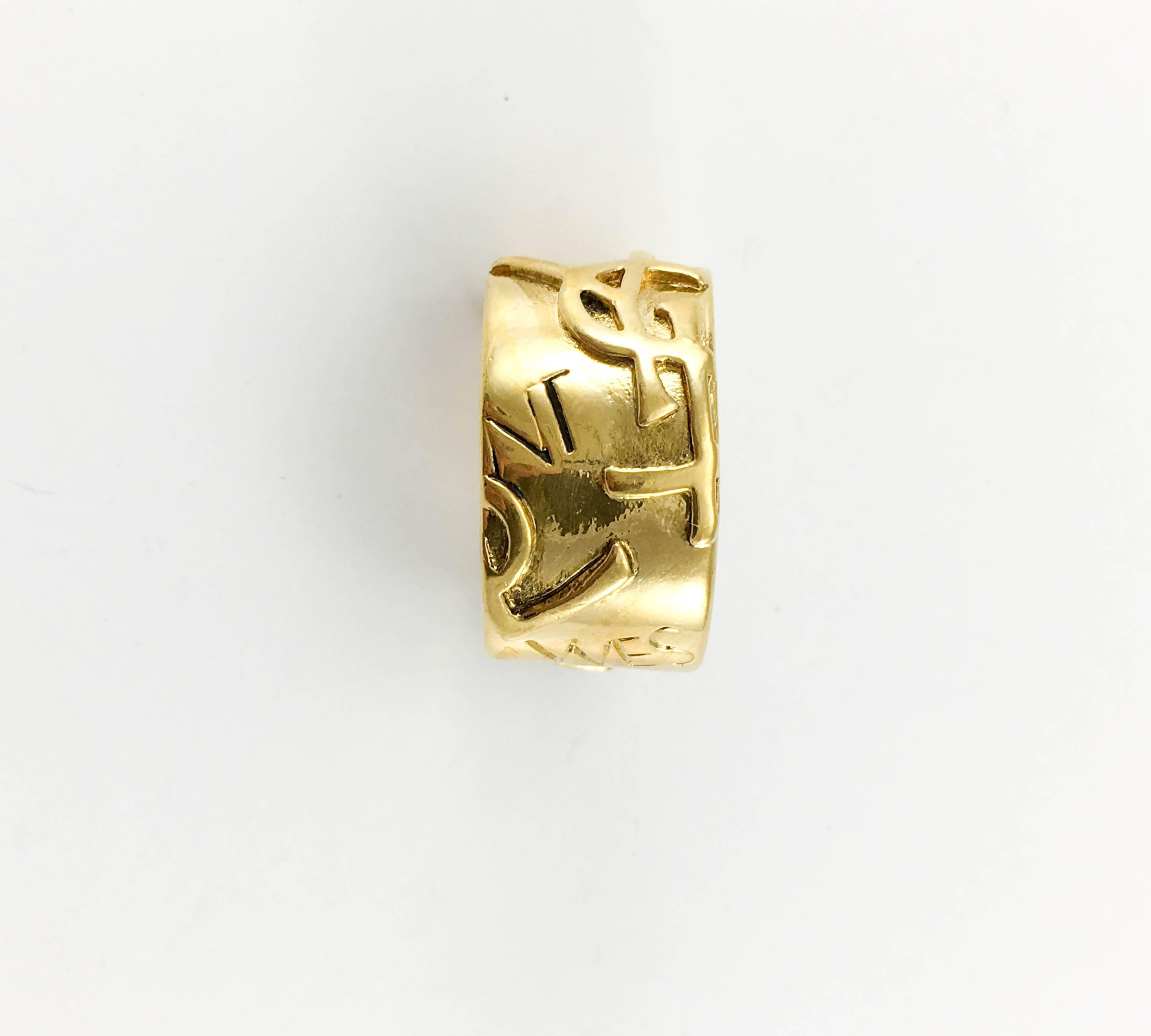 1980s Yves Saint Laurent Gold-Plated Clip-On Logo Hoop Earrings 3