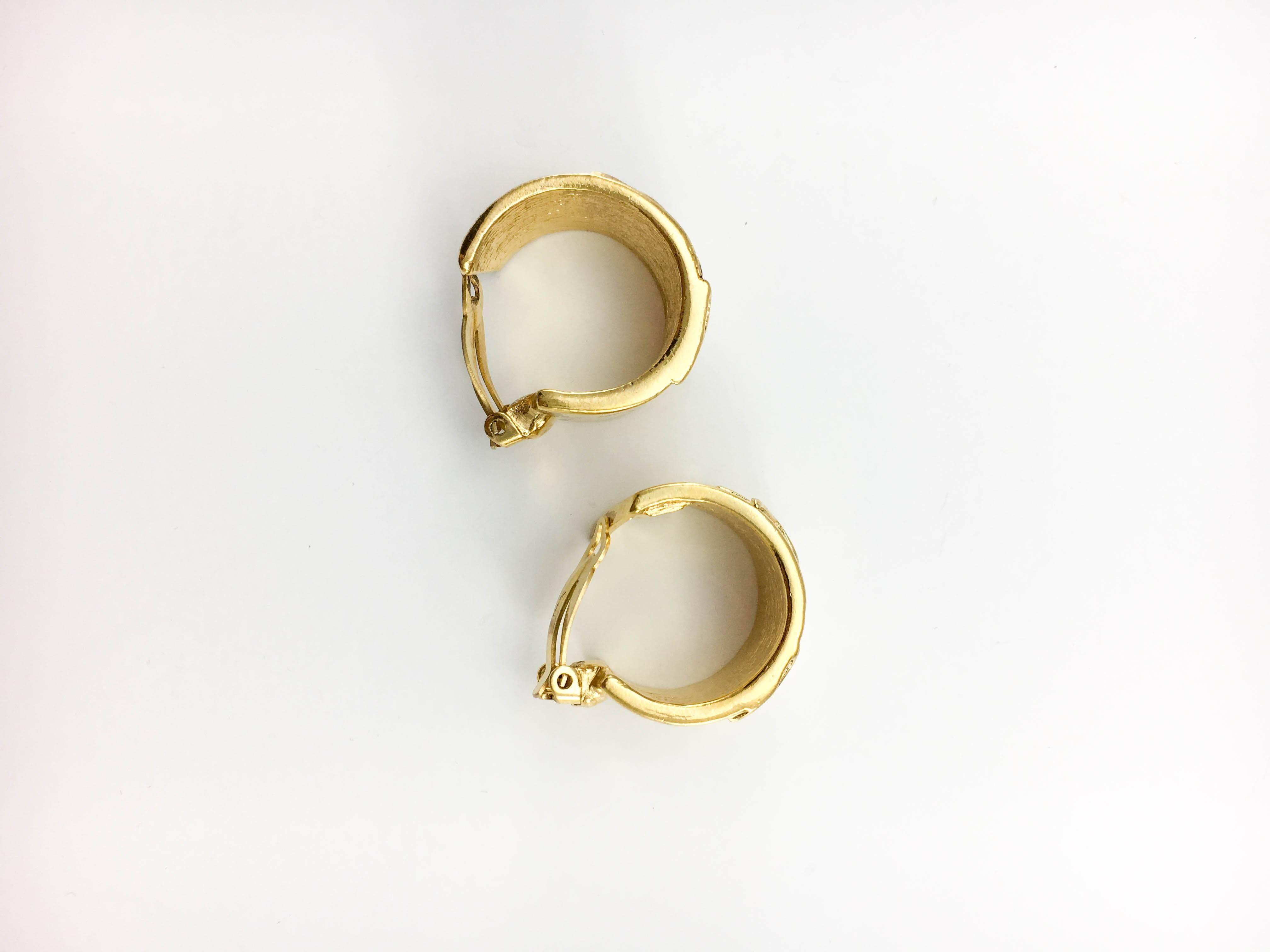 1980s Yves Saint Laurent Gold-Plated Clip-On Logo Hoop Earrings 4