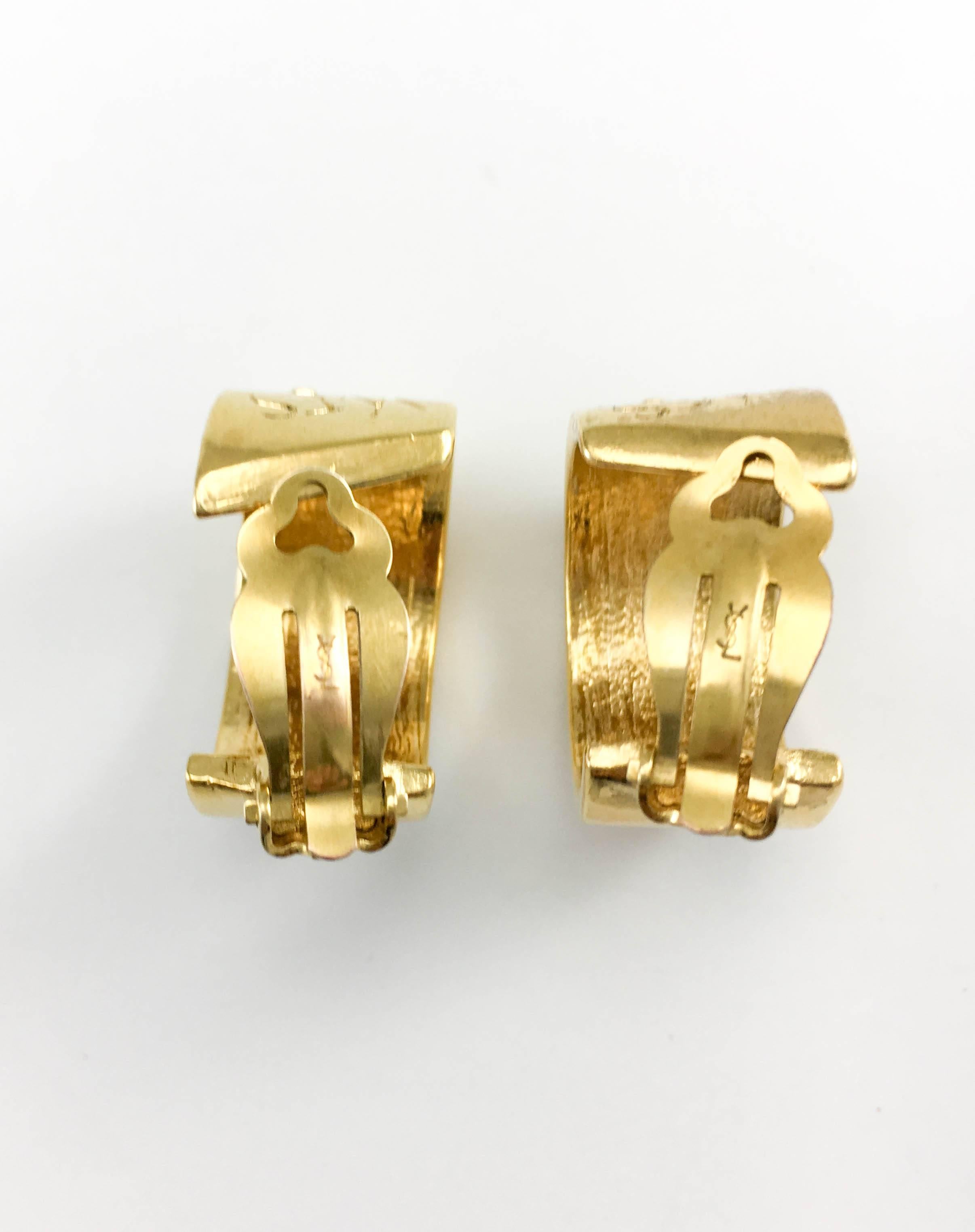 1980s Yves Saint Laurent Gold-Plated Clip-On Logo Hoop Earrings 5