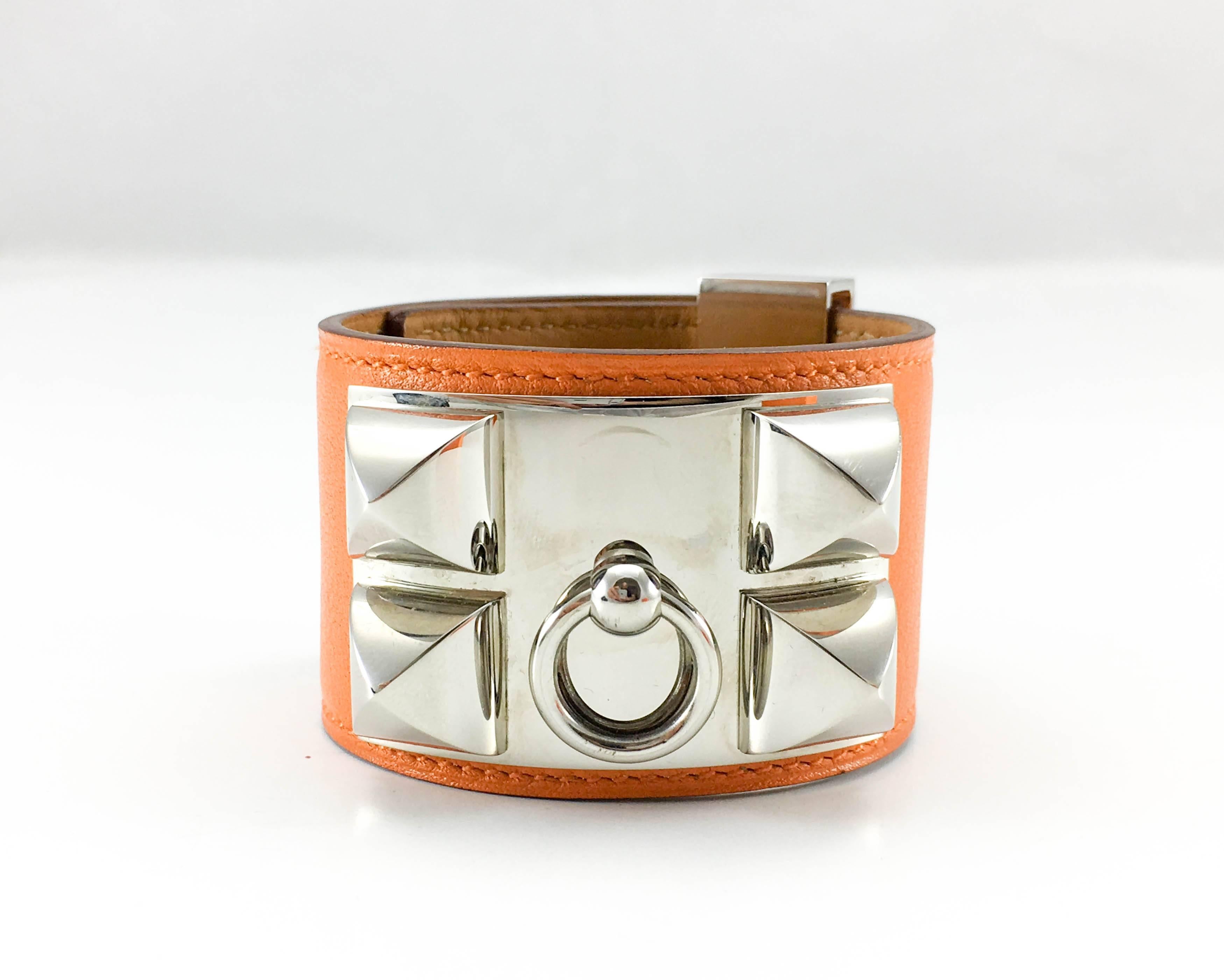 Hermes Collier de Chien (CDC) Orange Swift Leather and Palladium Bracelet 1