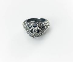 2005 Chanel Rhinestone Flower and Logo Ring
