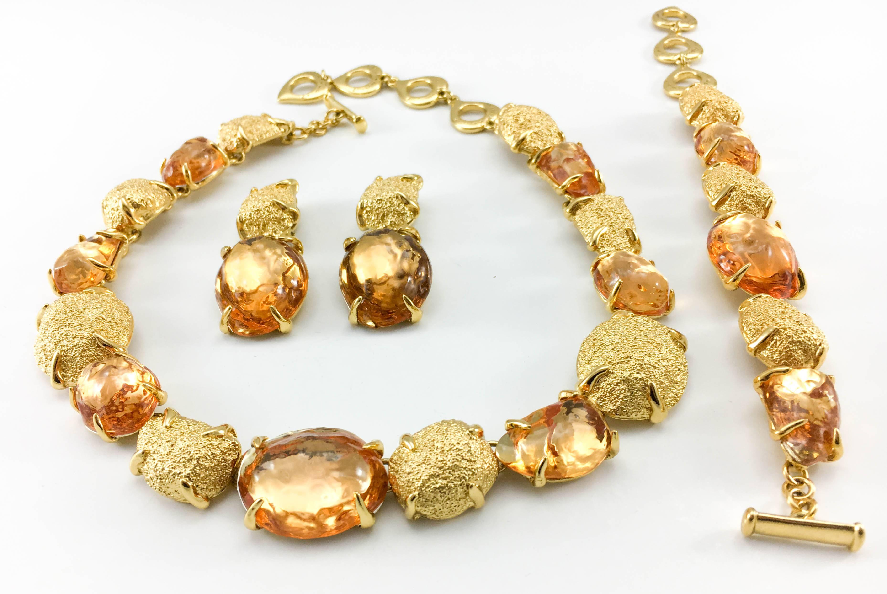 1980s Yves Saint Laurent by Goossens Faux Topaz and Gold-Plated Nugget Set In Excellent Condition In London, Chelsea