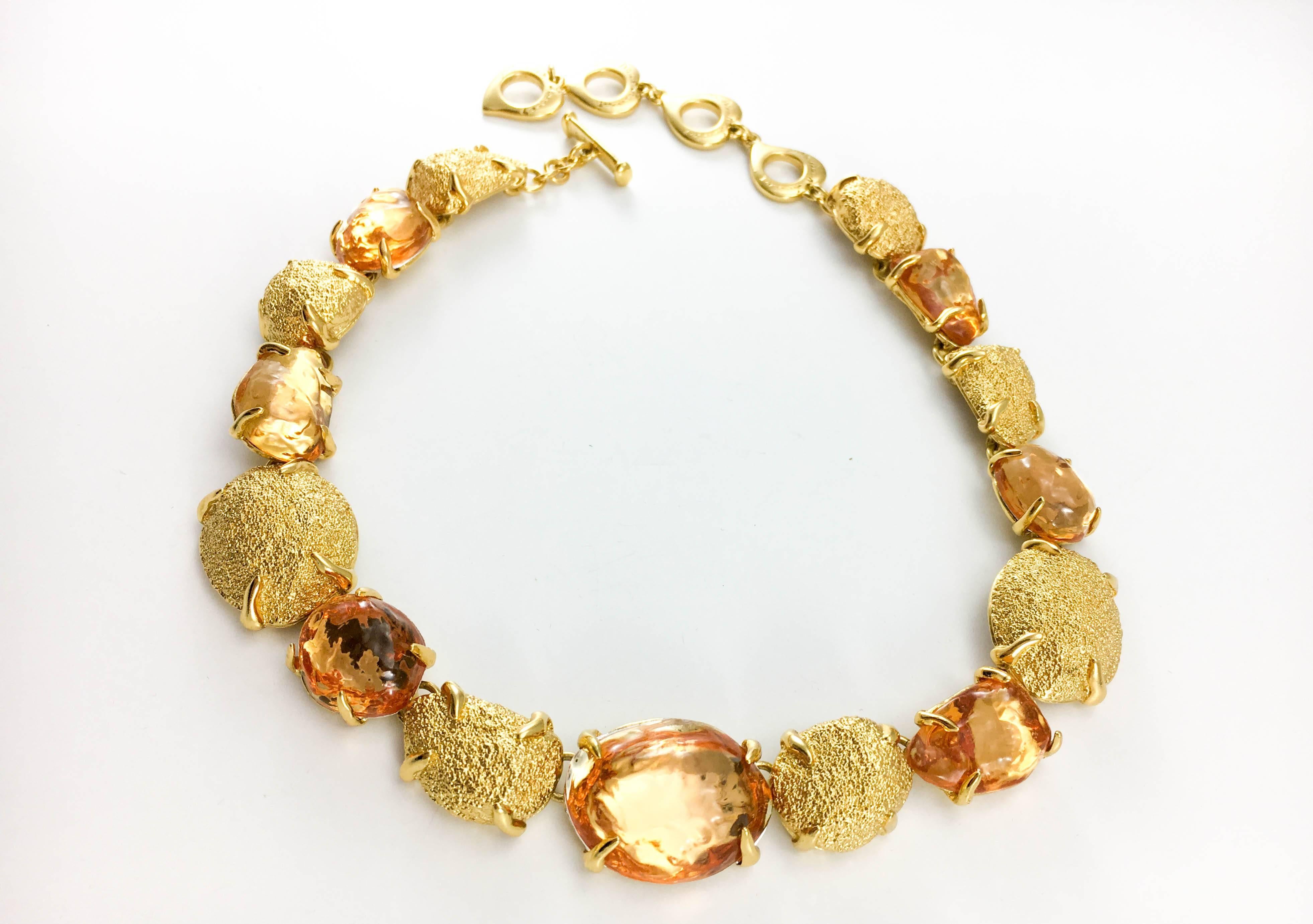 Women's 1980s Yves Saint Laurent by Goossens Faux Topaz and Gold-Plated Nugget Set