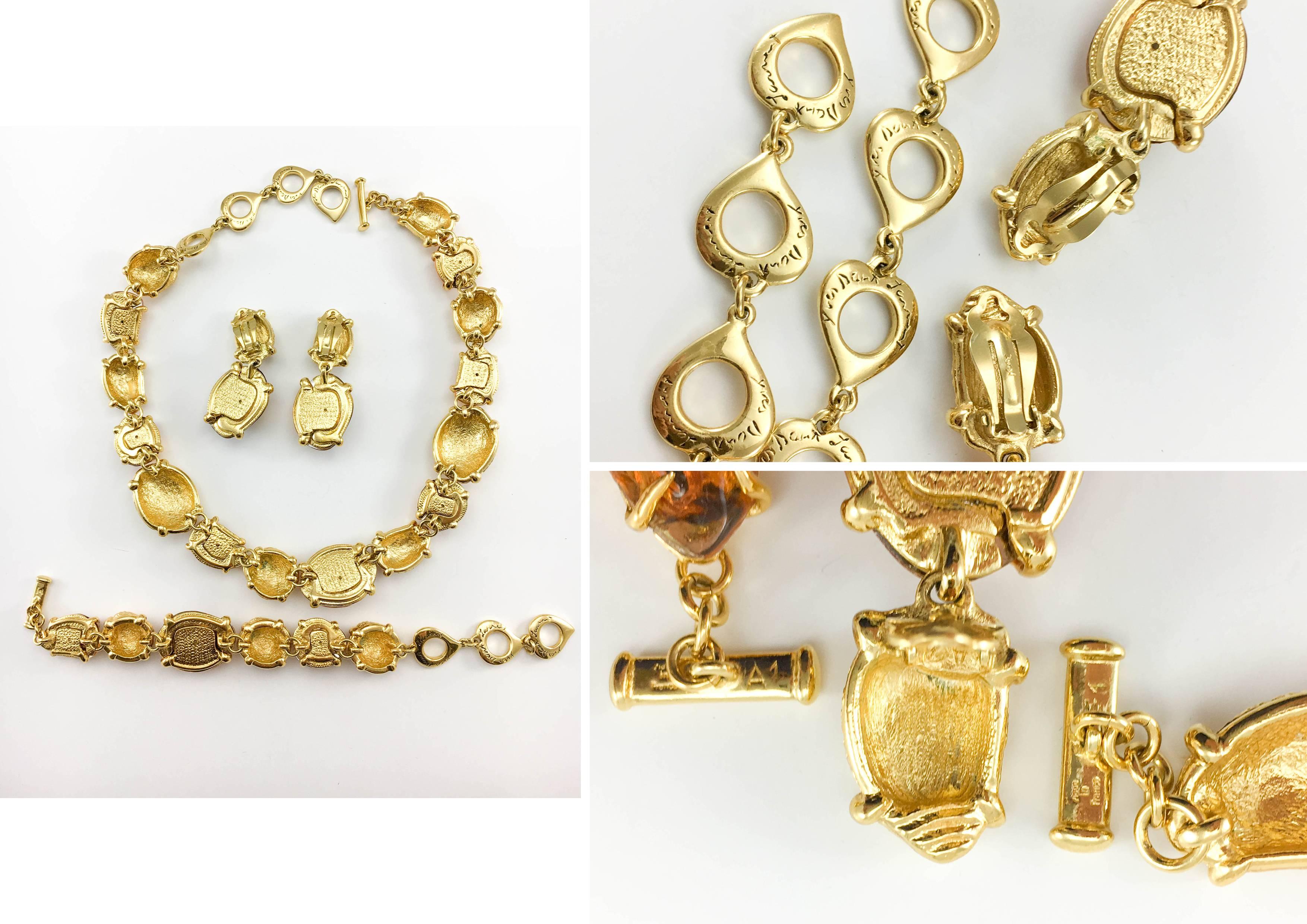 1980s Yves Saint Laurent by Goossens Faux Topaz and Gold-Plated Nugget Set 6