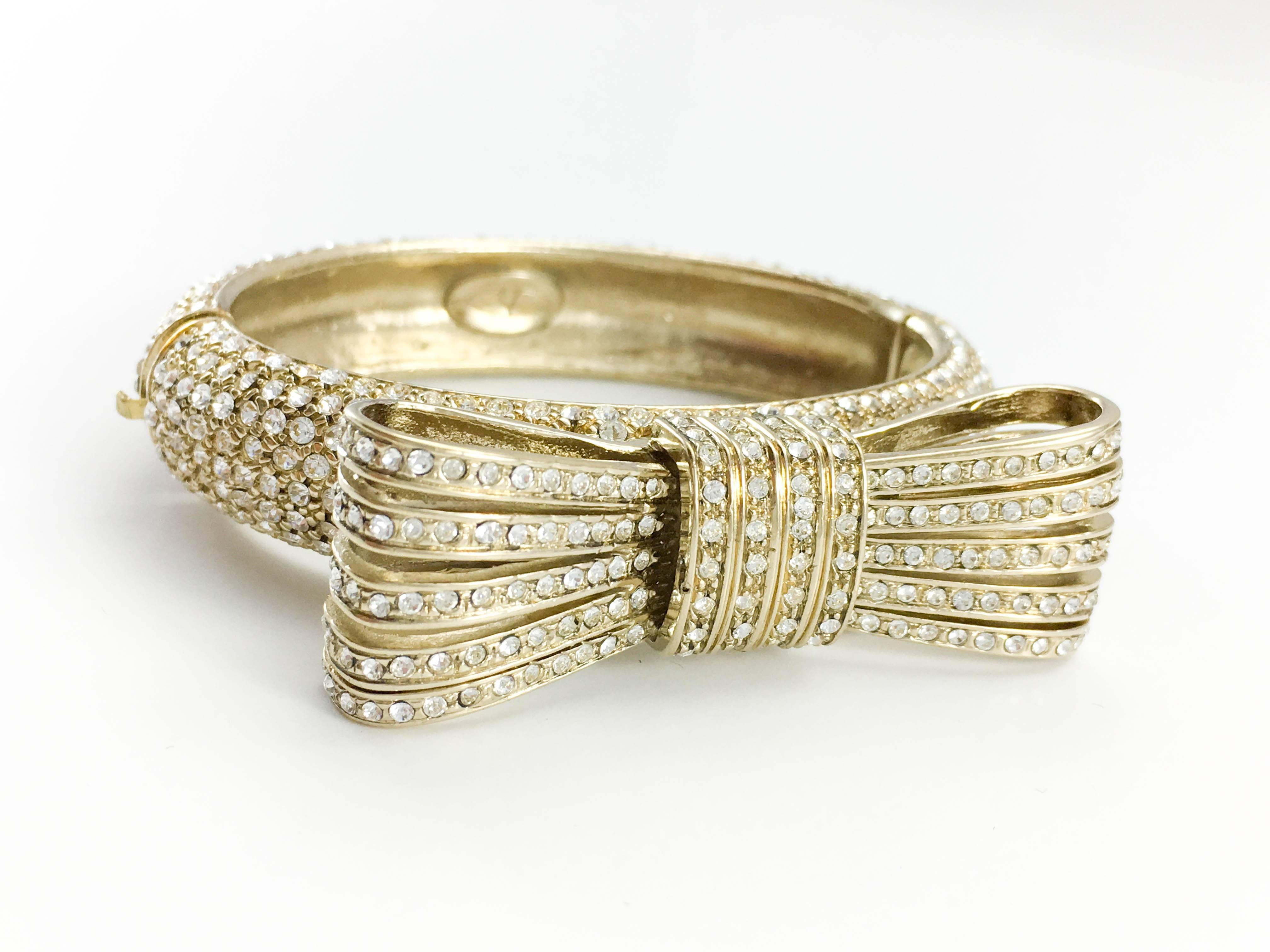 Women's 1980s Valentino  Gilt Diamanté Bow Bracelet